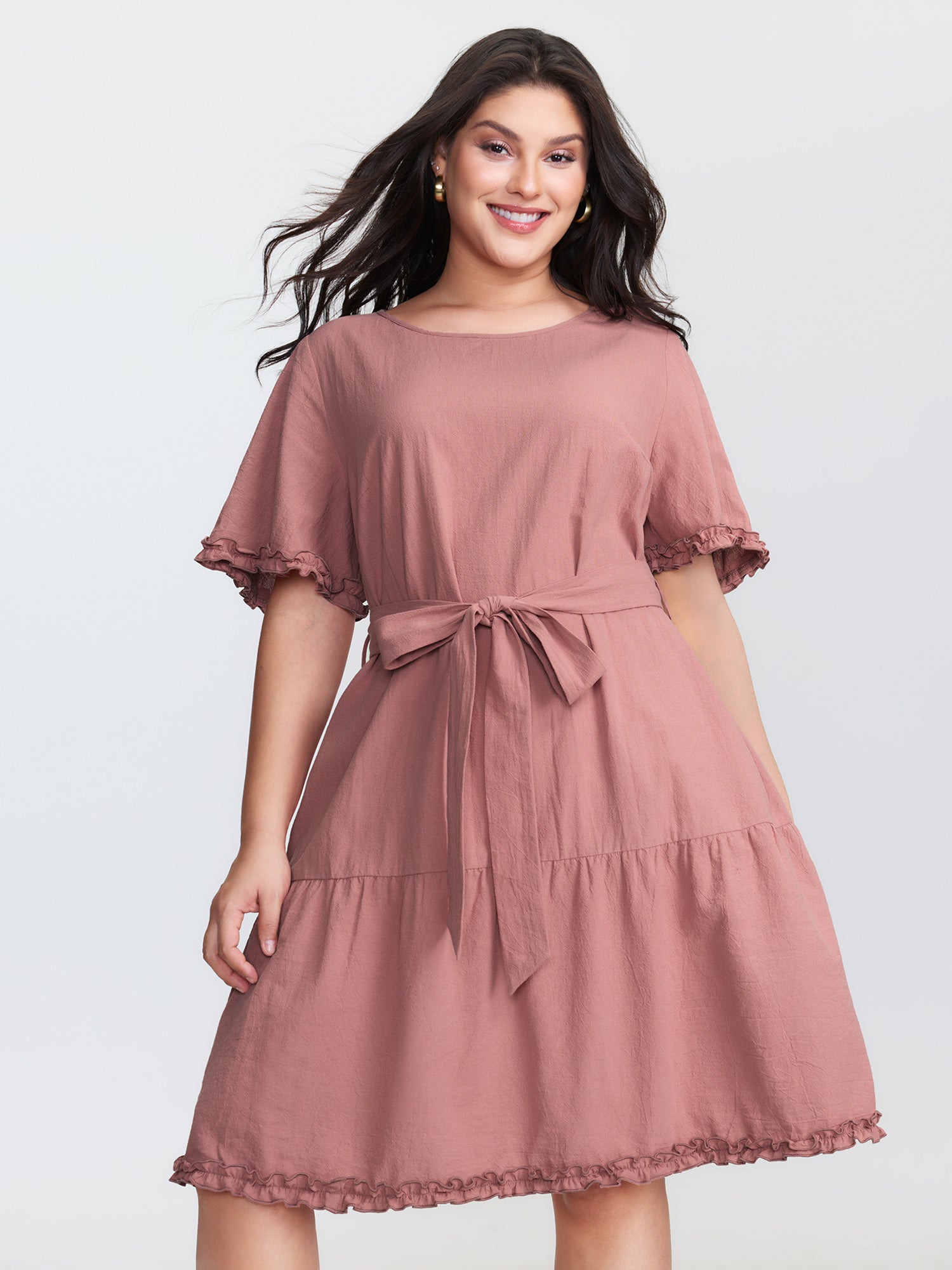 Pure Cotton Waist-Tie Mini Dress