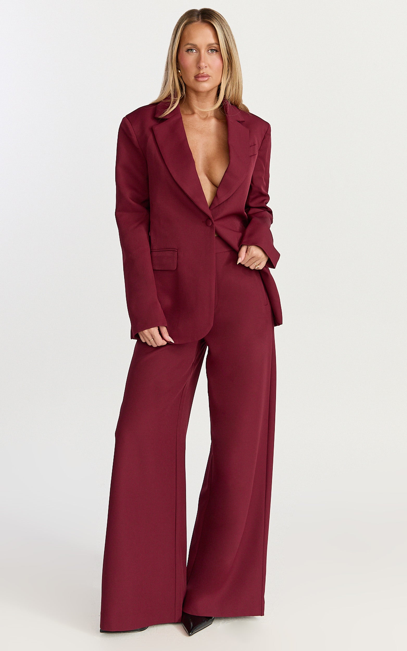 Selena Pants - High Waisted Wide Leg Tailored Pants in Wine