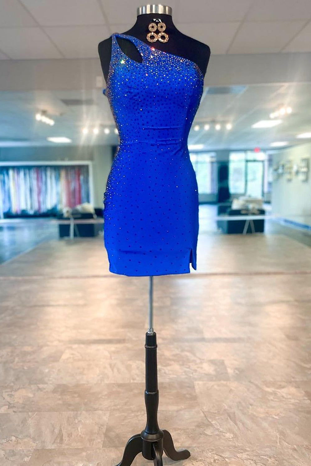 Glitter Royal Blue One Shoulder Sequins Tight Short Homecoming Dress/Mini Dress