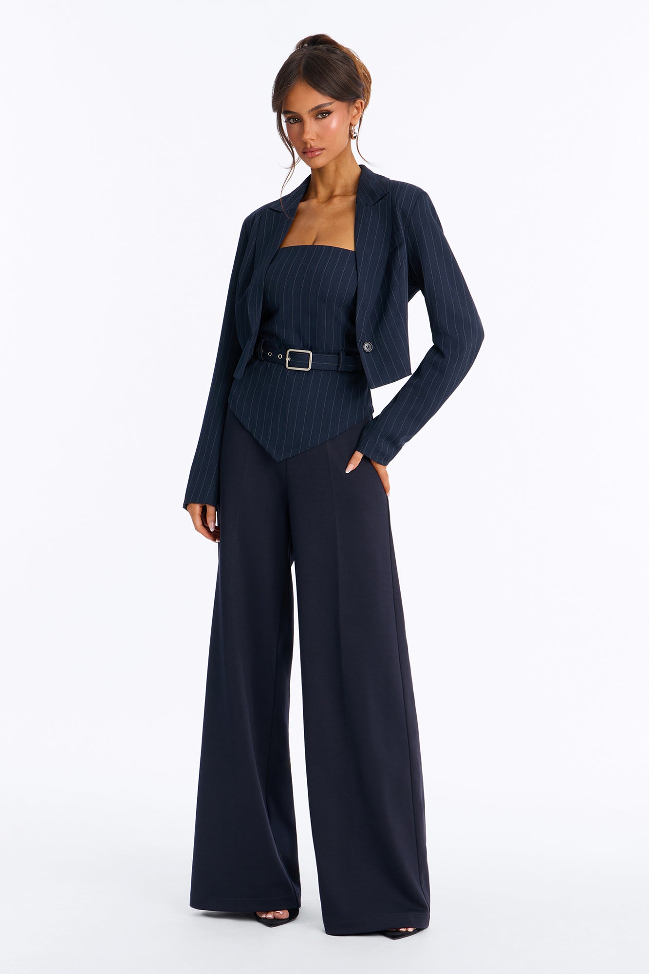 Tailored Affair Pinstripe Blazer Set Jumpsuit - Navy