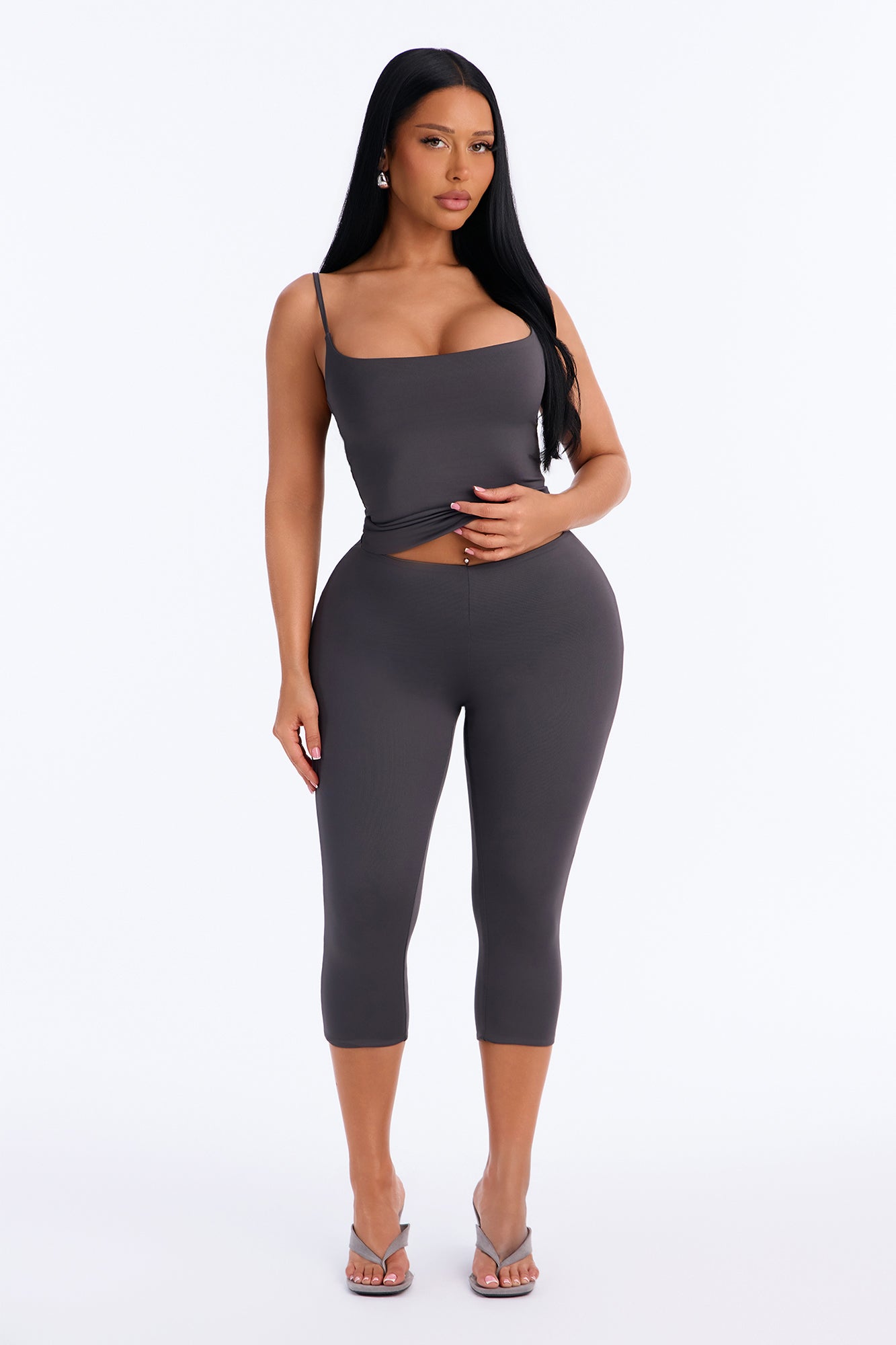 Contour Double Lined Capri Pant - Charcoal