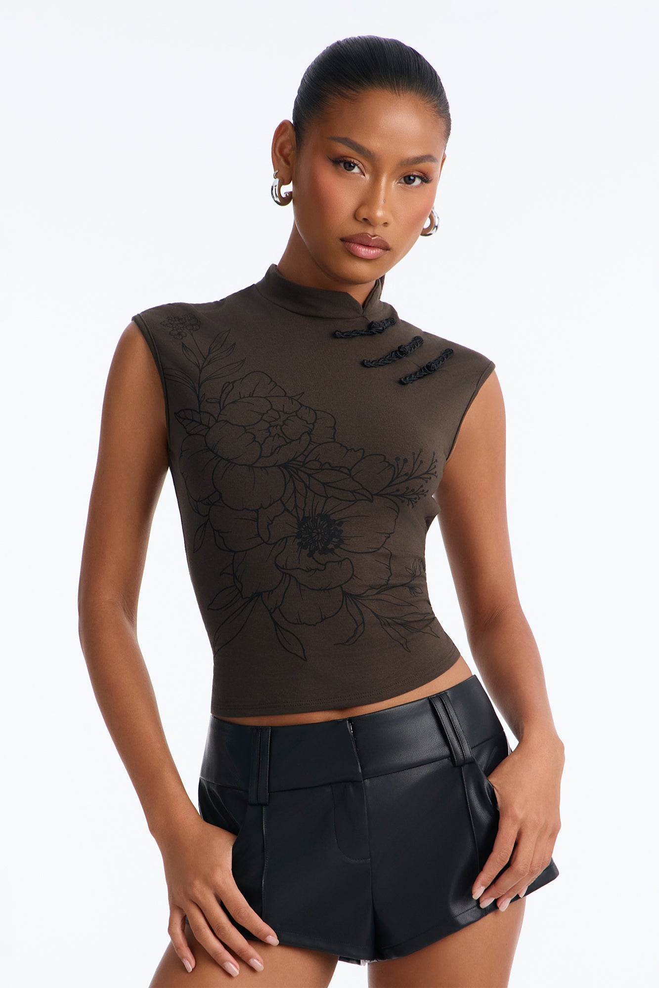 Floral Bloom Frog Closure Top - Olive