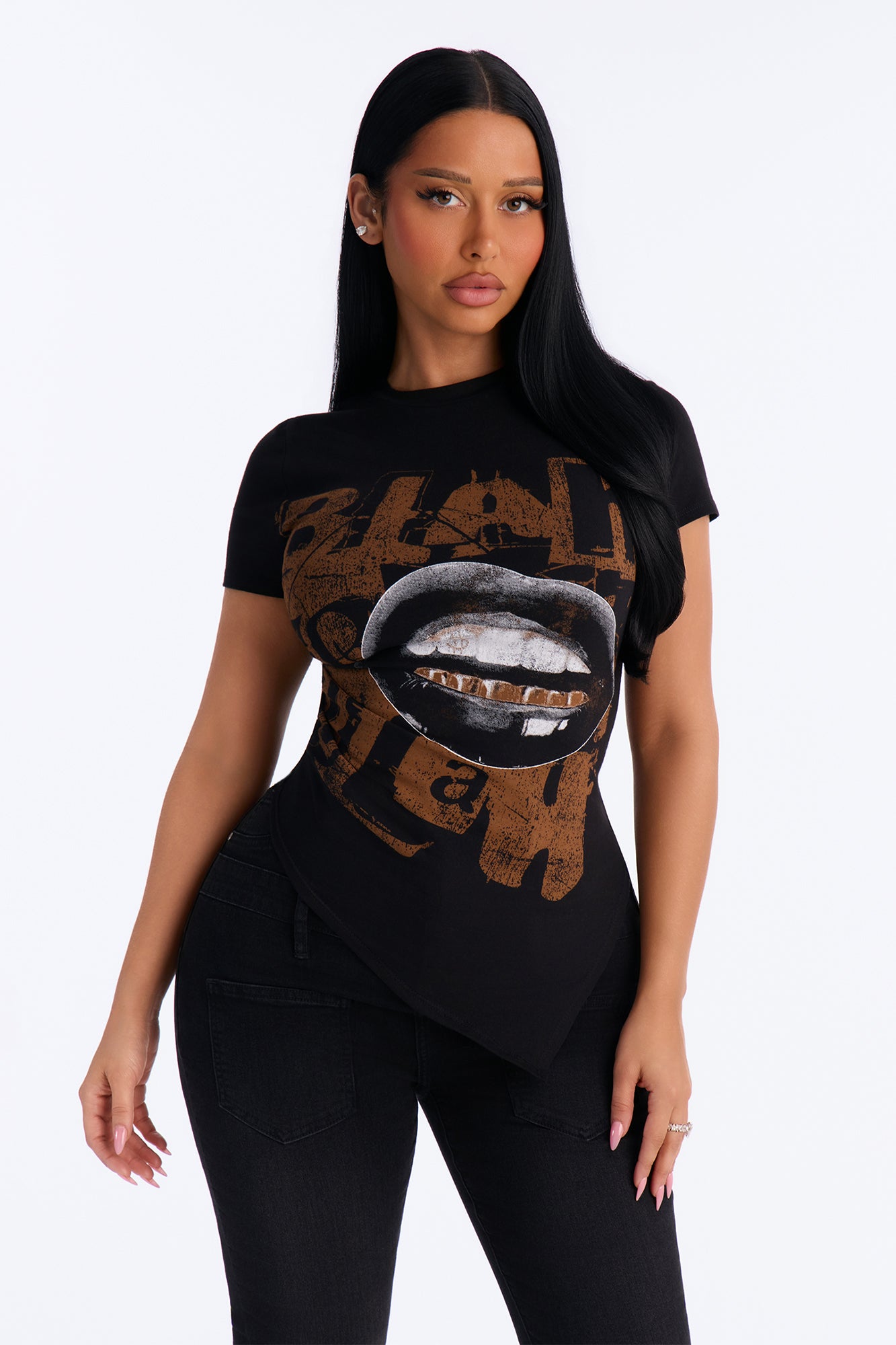 Grills And Girly Things Asymmetrical Top - Black