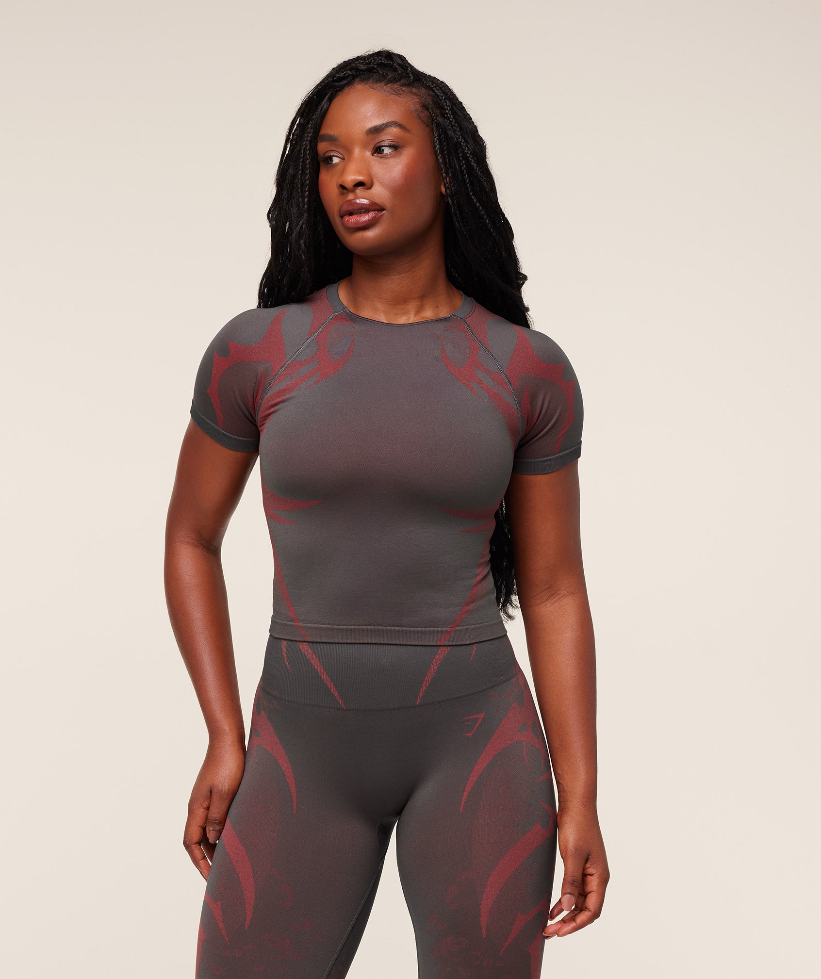 Gymshark Storm Seamless Short Sleeve Top - Dark Grey/Zesty Red