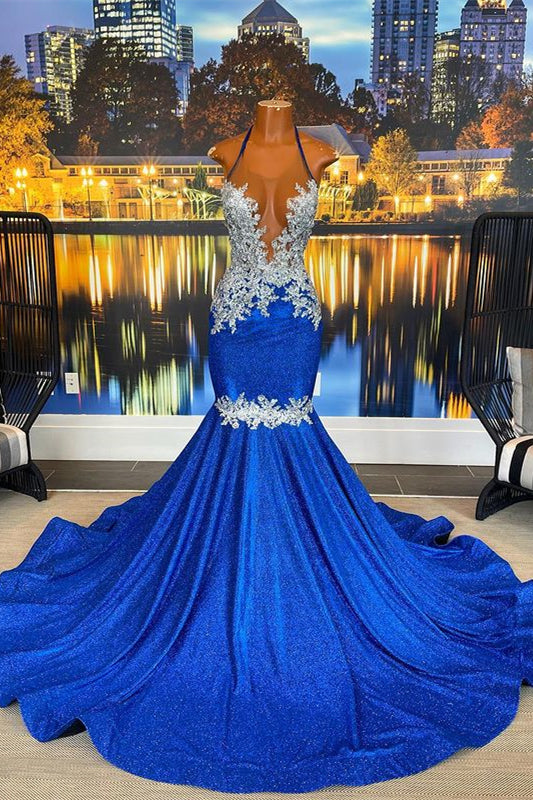 Chic Royal Blue Sleeveless Beading Mermaid Evening Dress