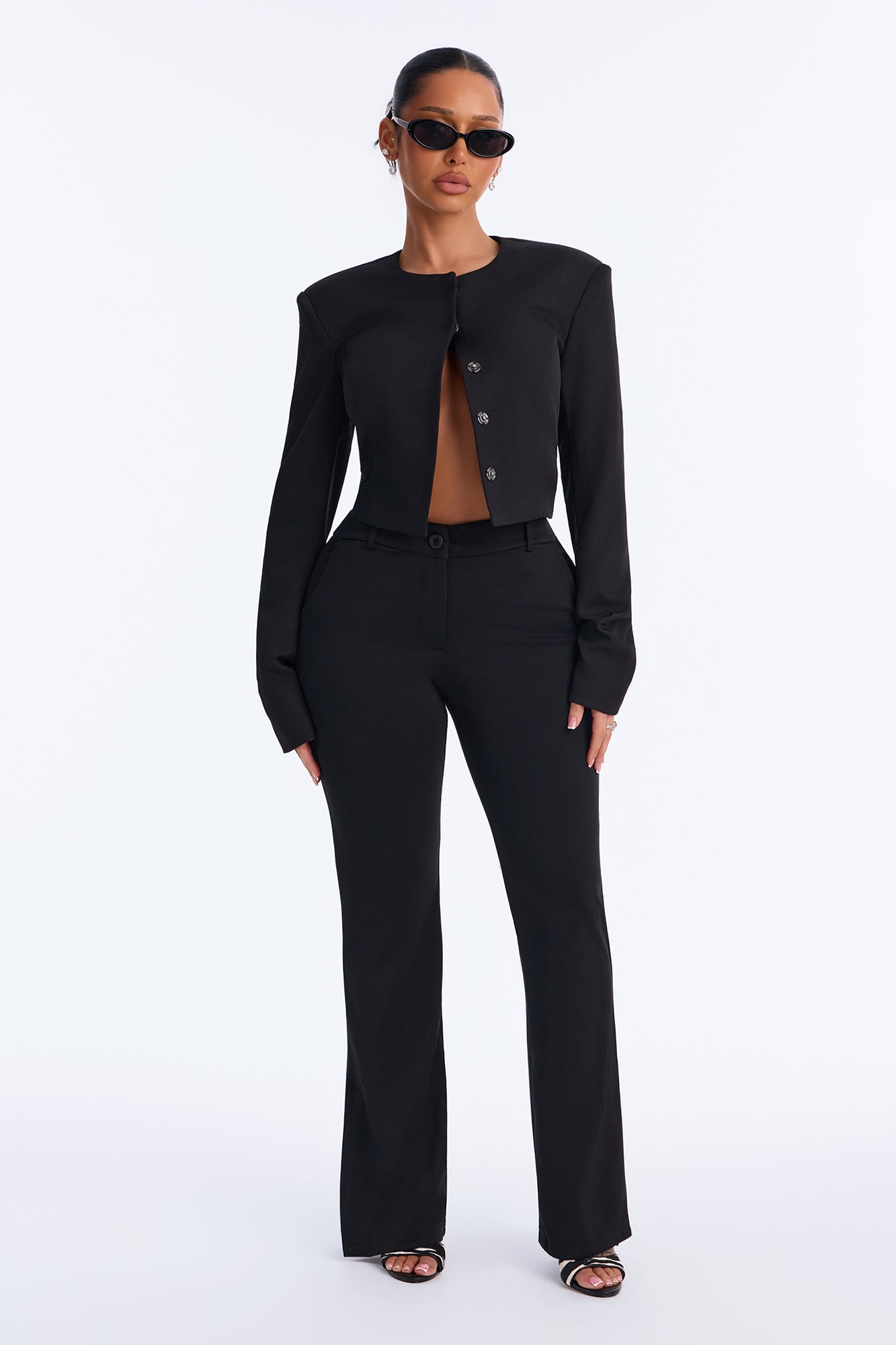 Talia High Rise Split Hem Flare Trouser Pant - Black