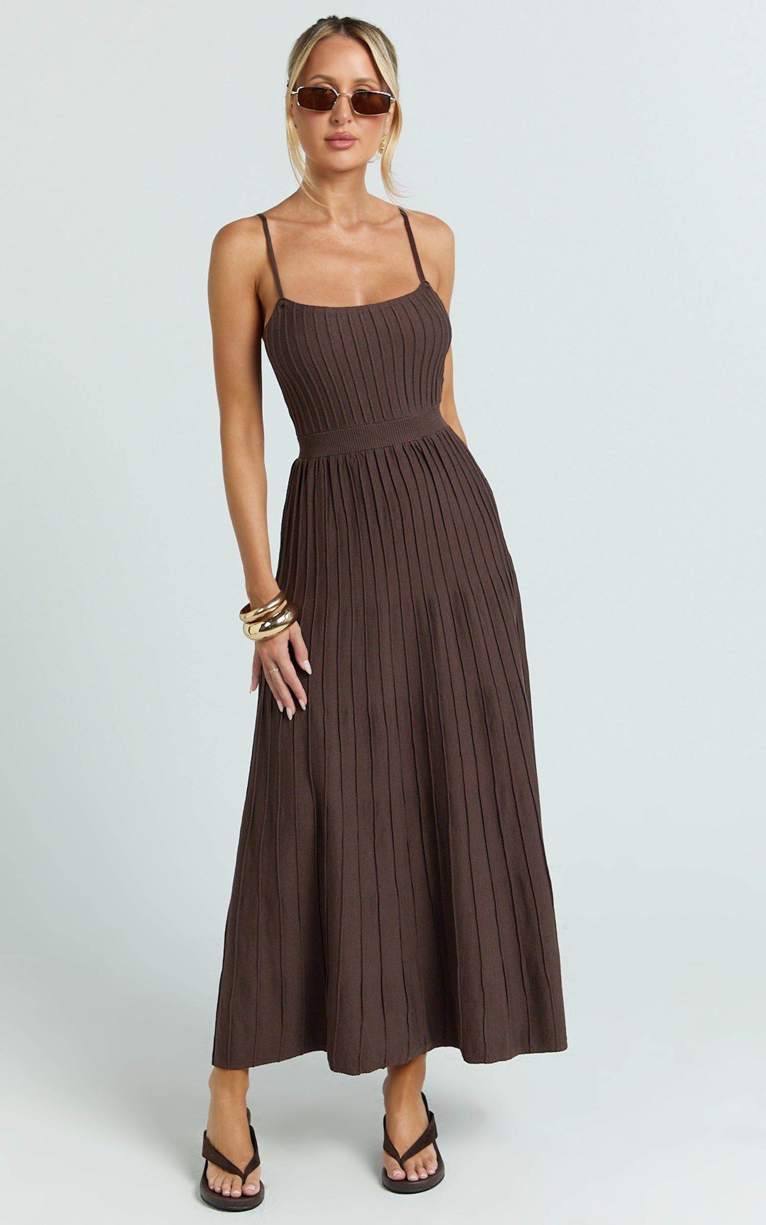 Donissa Midi Dress - Panelled Knit Dress in Chocolate