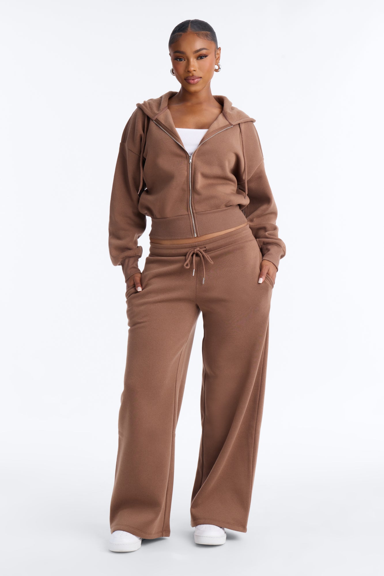 Candice Drop Shoulder Zip Up Lounge Jacket - Brown