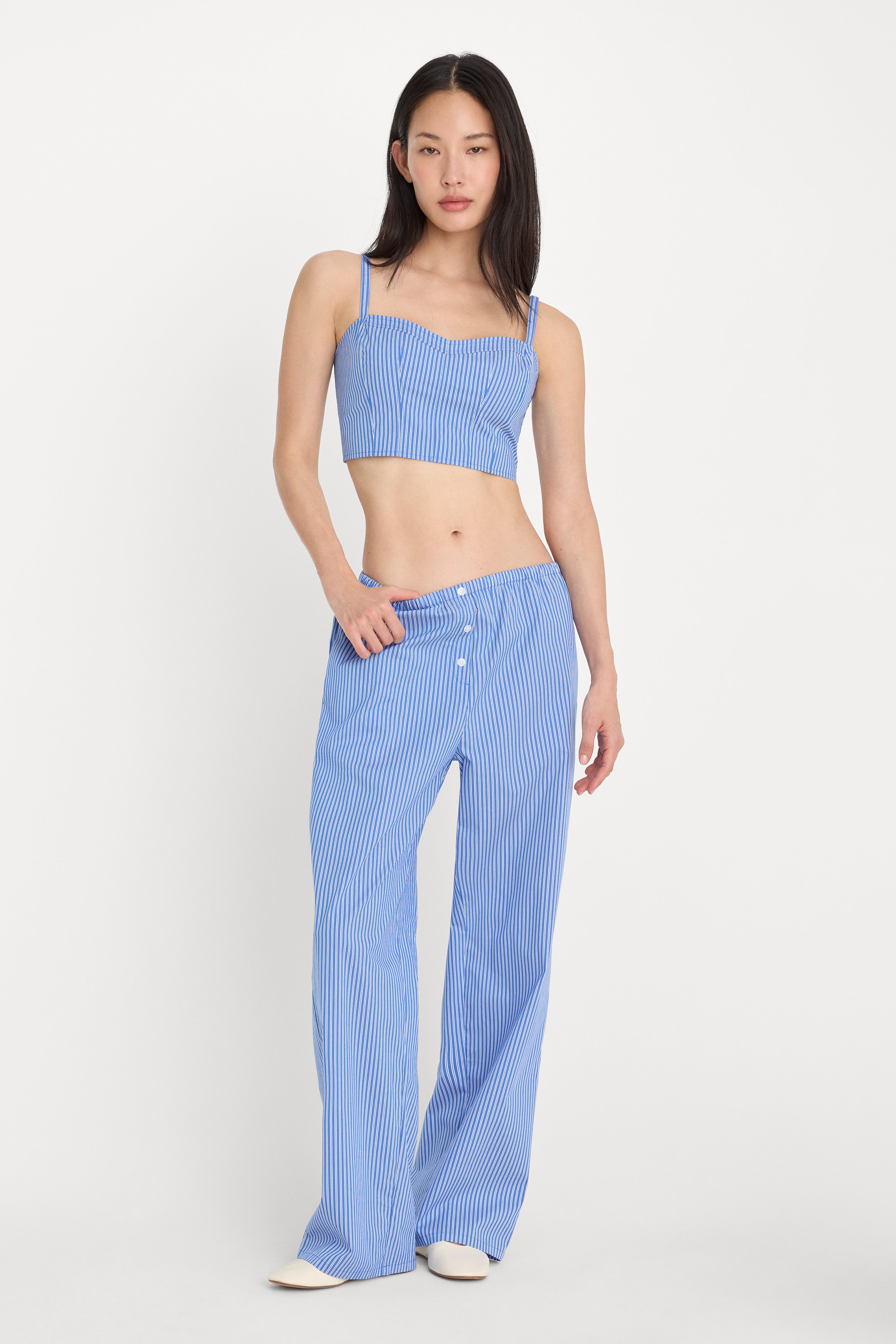 POPLIN PULL ON PANTS | BLUE & WHITE STRIPE