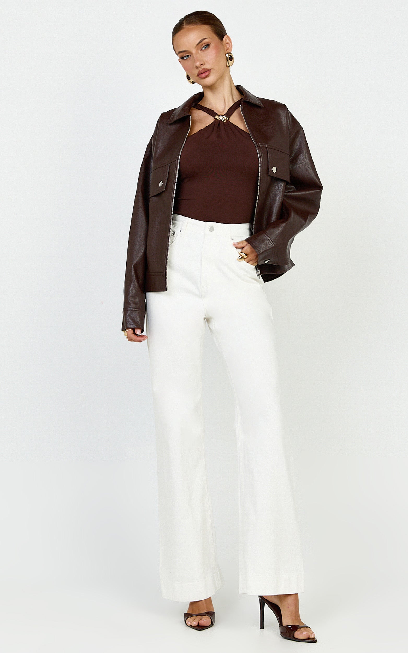 Emman Jeans - High Waisted Cotton Wide Leg Denim Jeans in Ecru