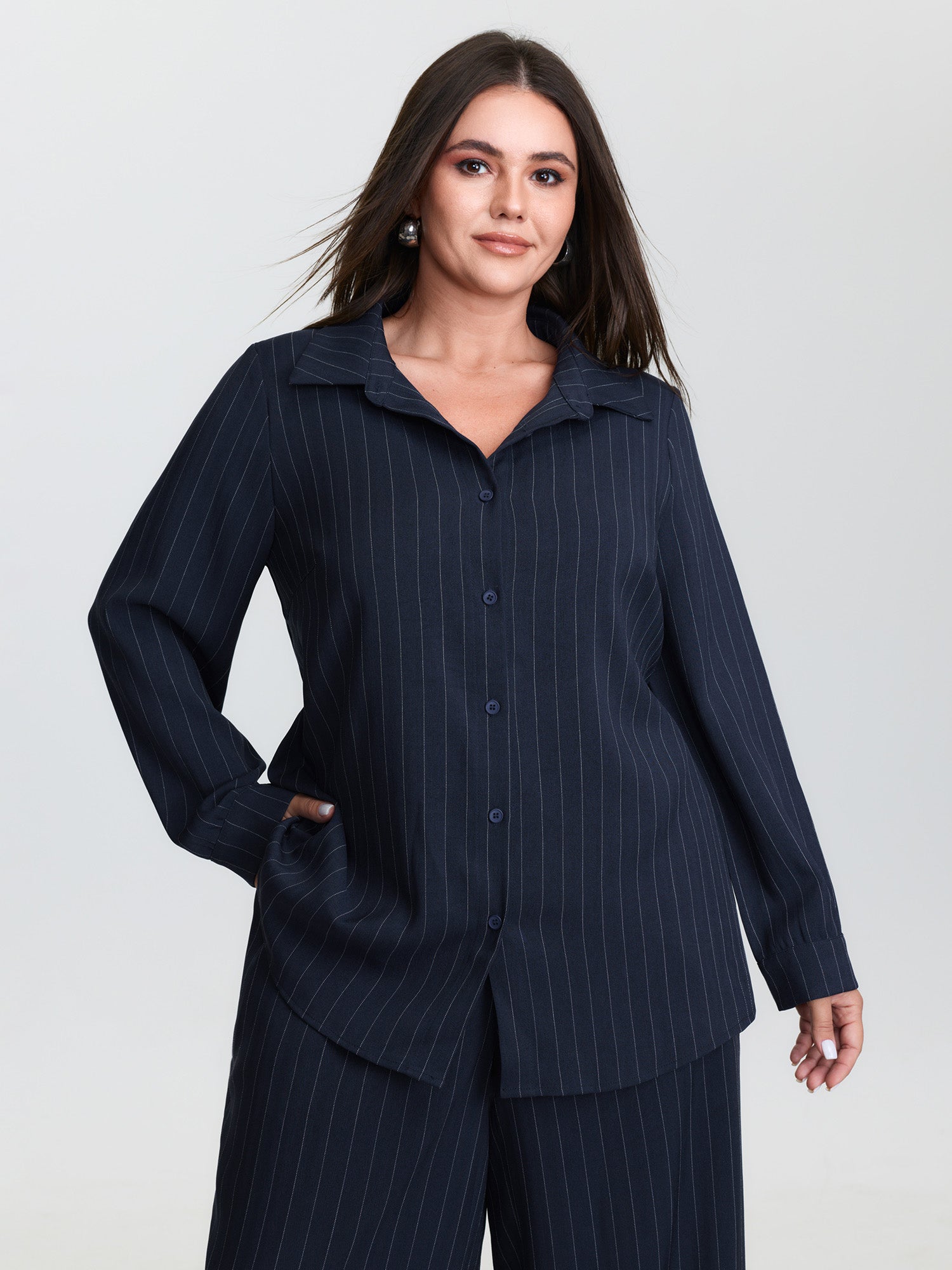 Striped Waist-Tie Button-Down Blouse