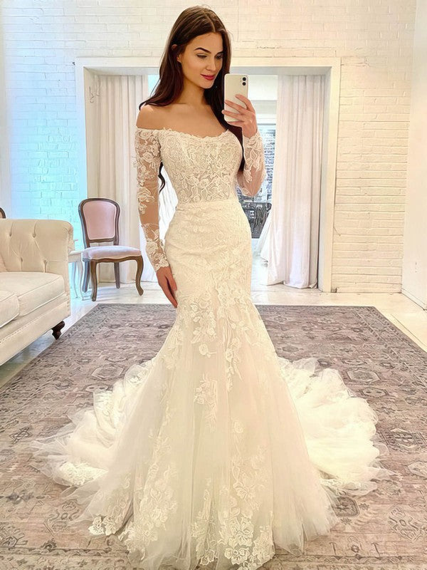 Elegant Off-The-Shoulder Long Sleeves Lace Mermaid Wedding Dresses