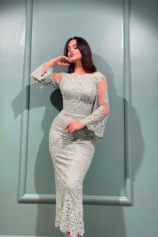 Long Sleeves Mermaid Bateau Evening Dress With Lace Appliques