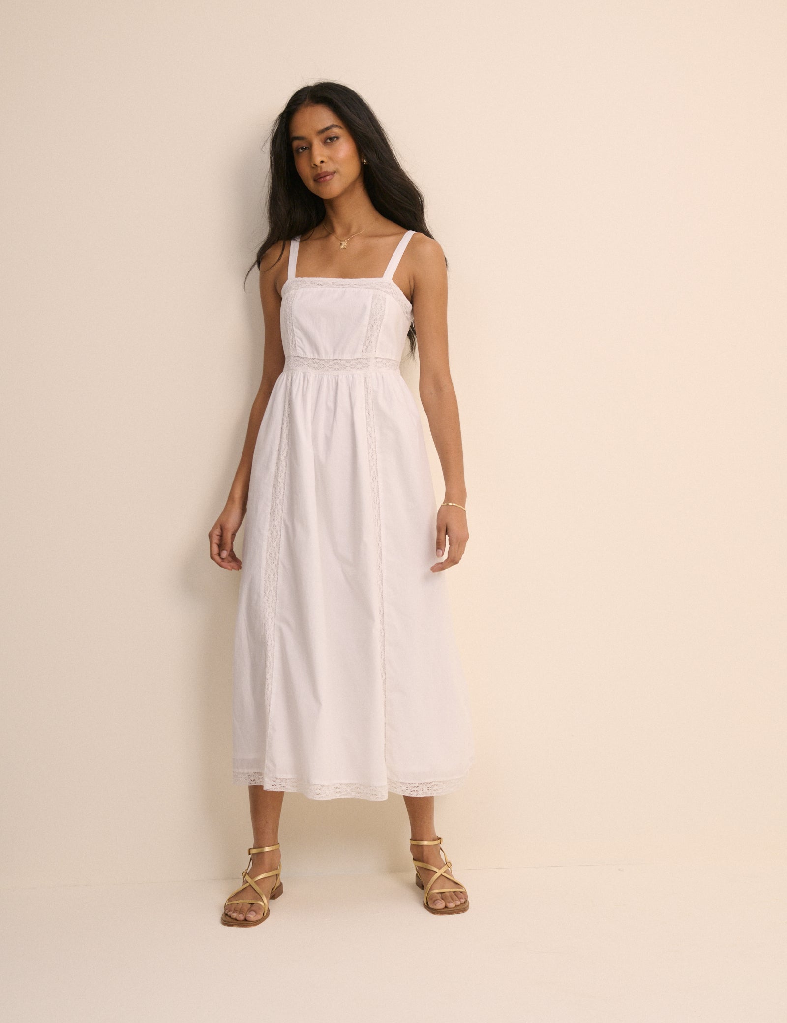 White Panelled Lace Trim Sawyer Midi Dress