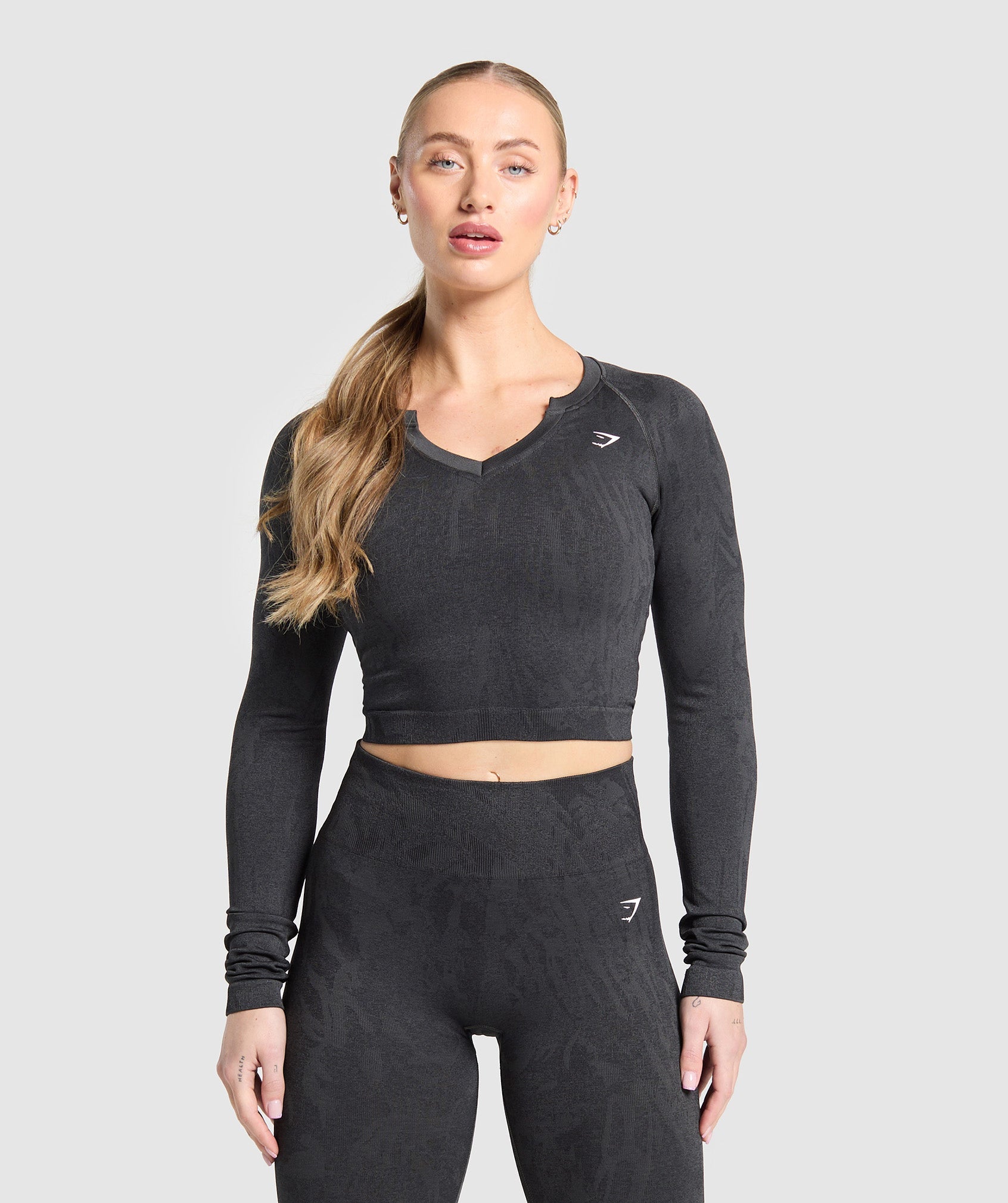 Gymshark Adapt Camo Seamless Long Sleeve Top - Asphalt Grey/Black