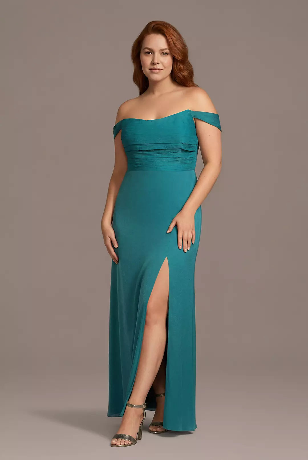 Metallic Off-the-Shoulder Ruched A-Line Dress