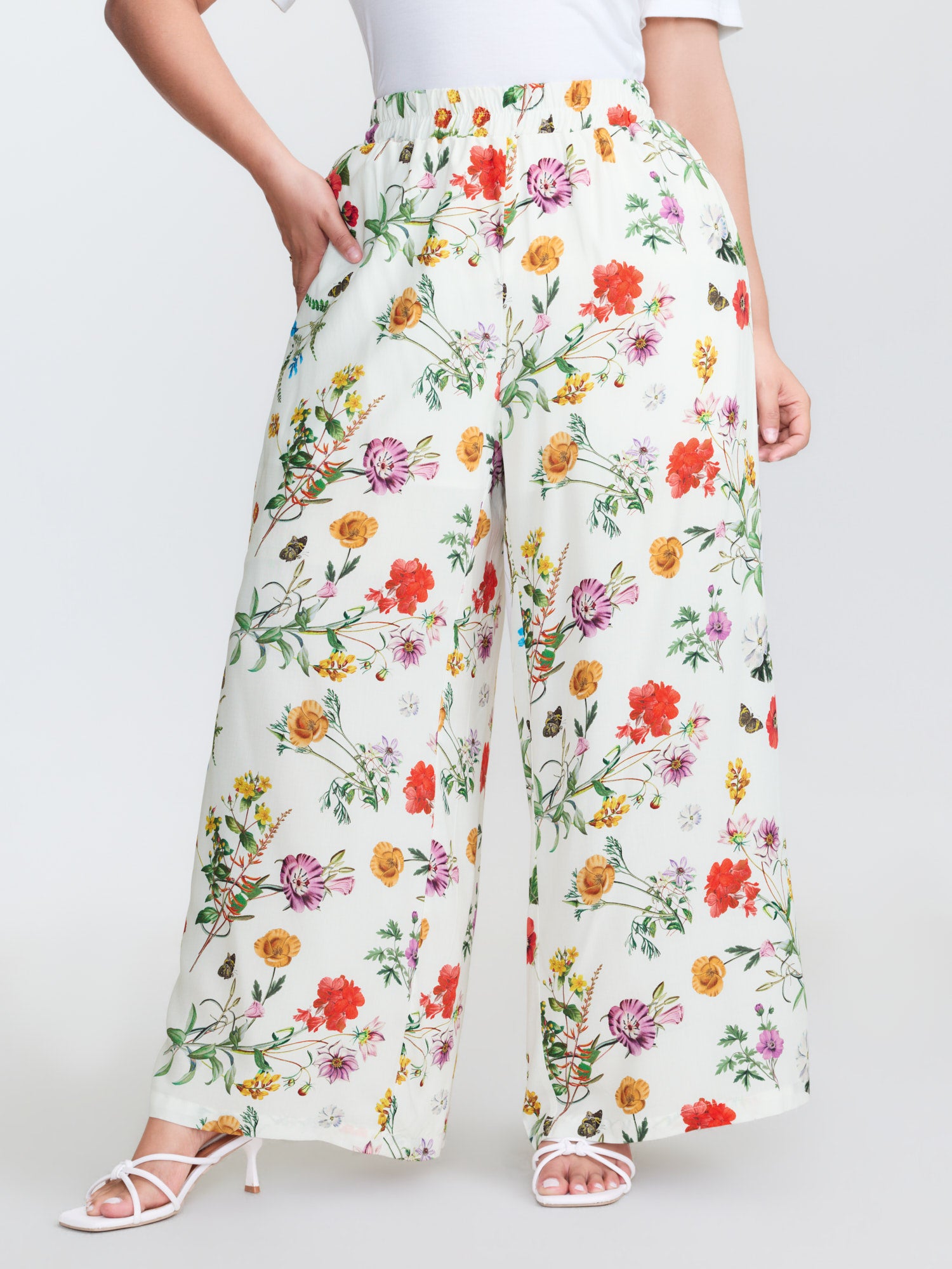 Floral Print Stretchy Waist Wide-Leg Pants