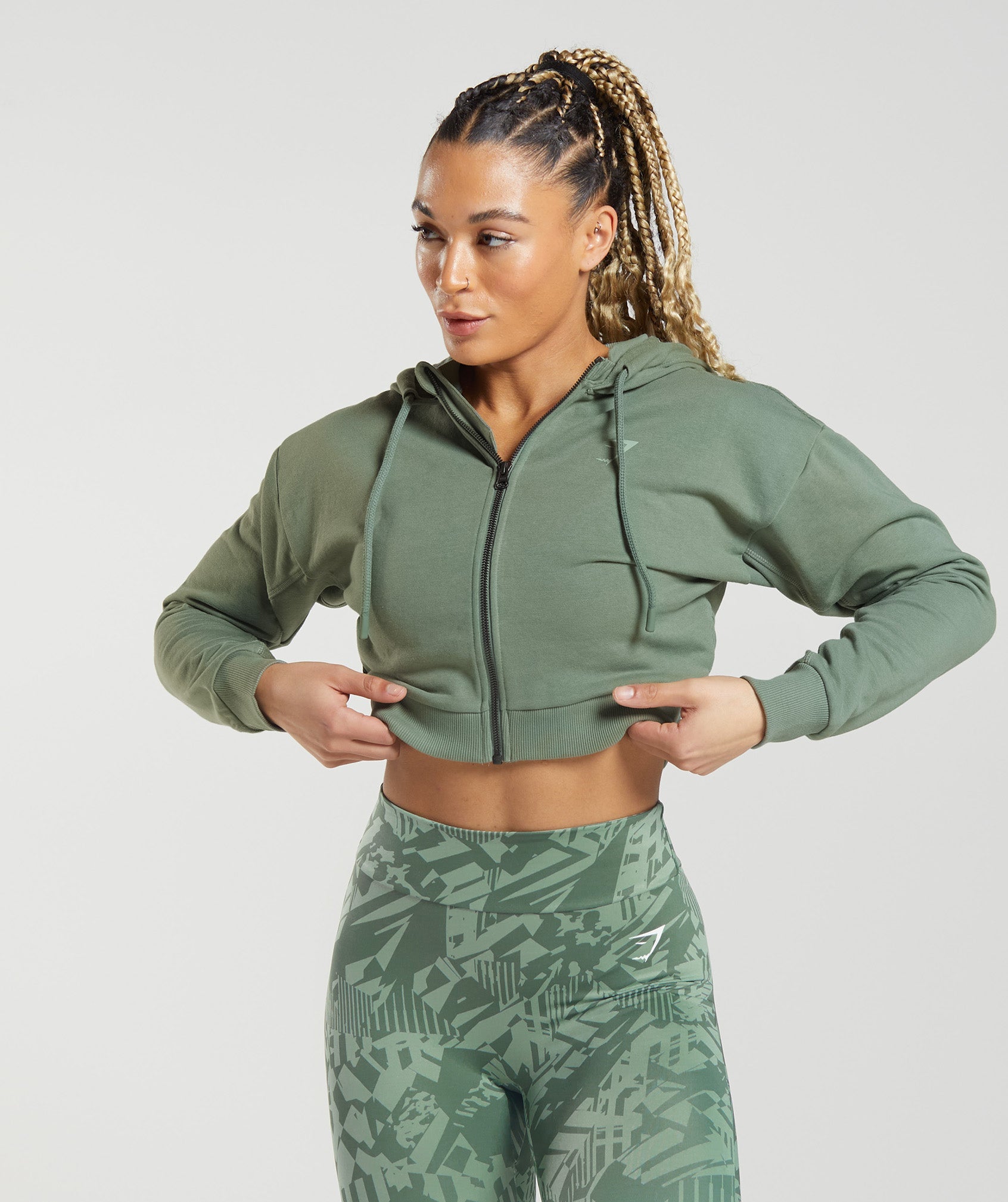 Gymshark GS Power Crop Zip Hoodie - Willow Green