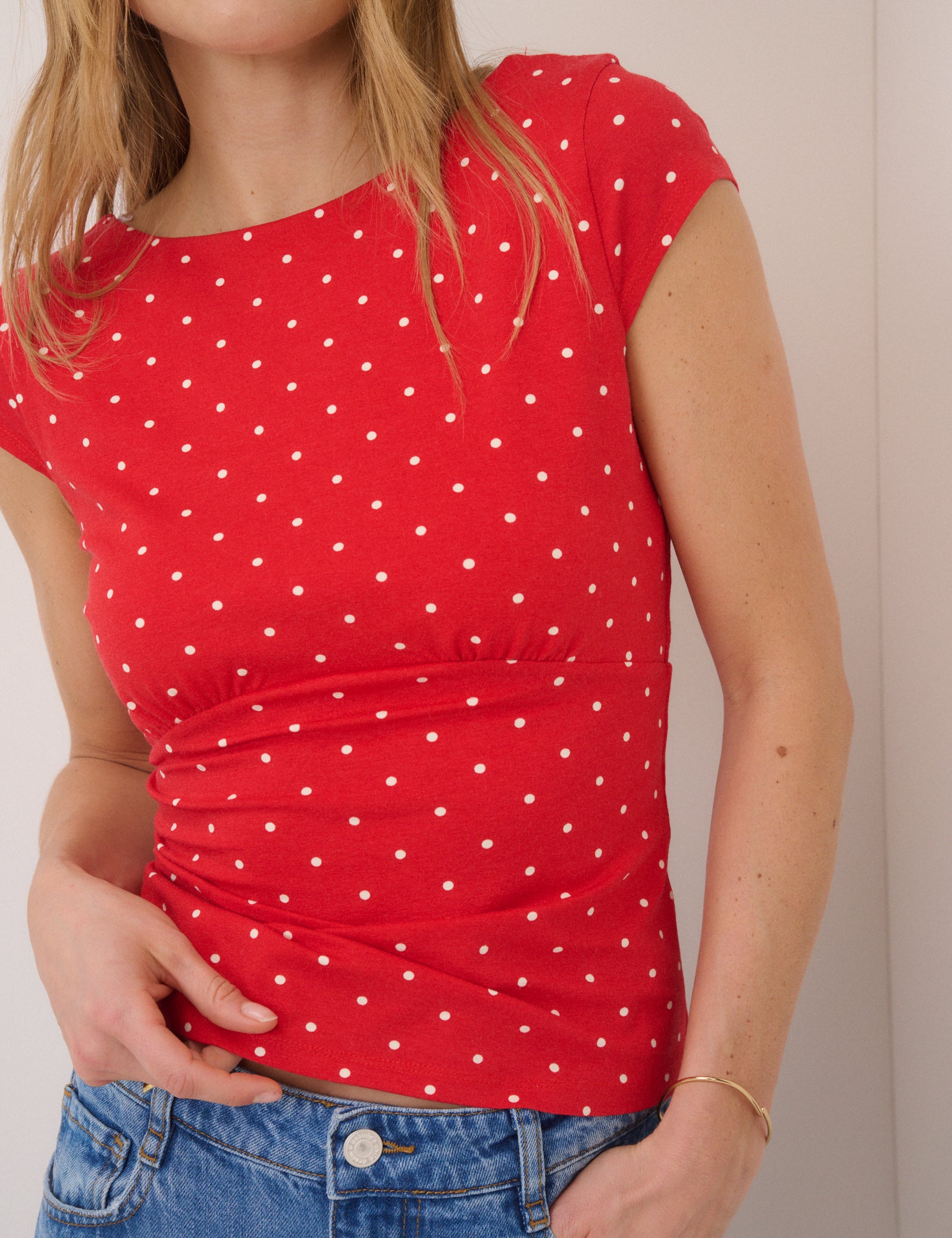 Red Polka Dot Scoop Back Top