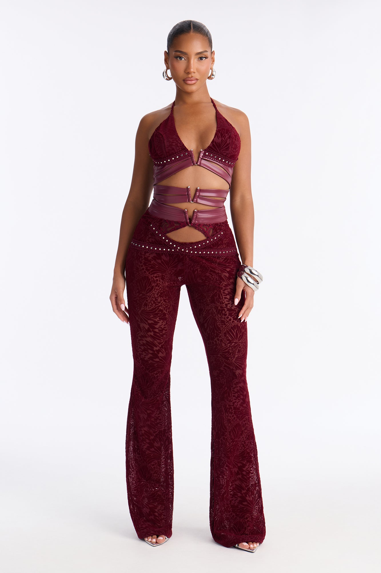 Melania Mesh Jumpsuit - Burgundy