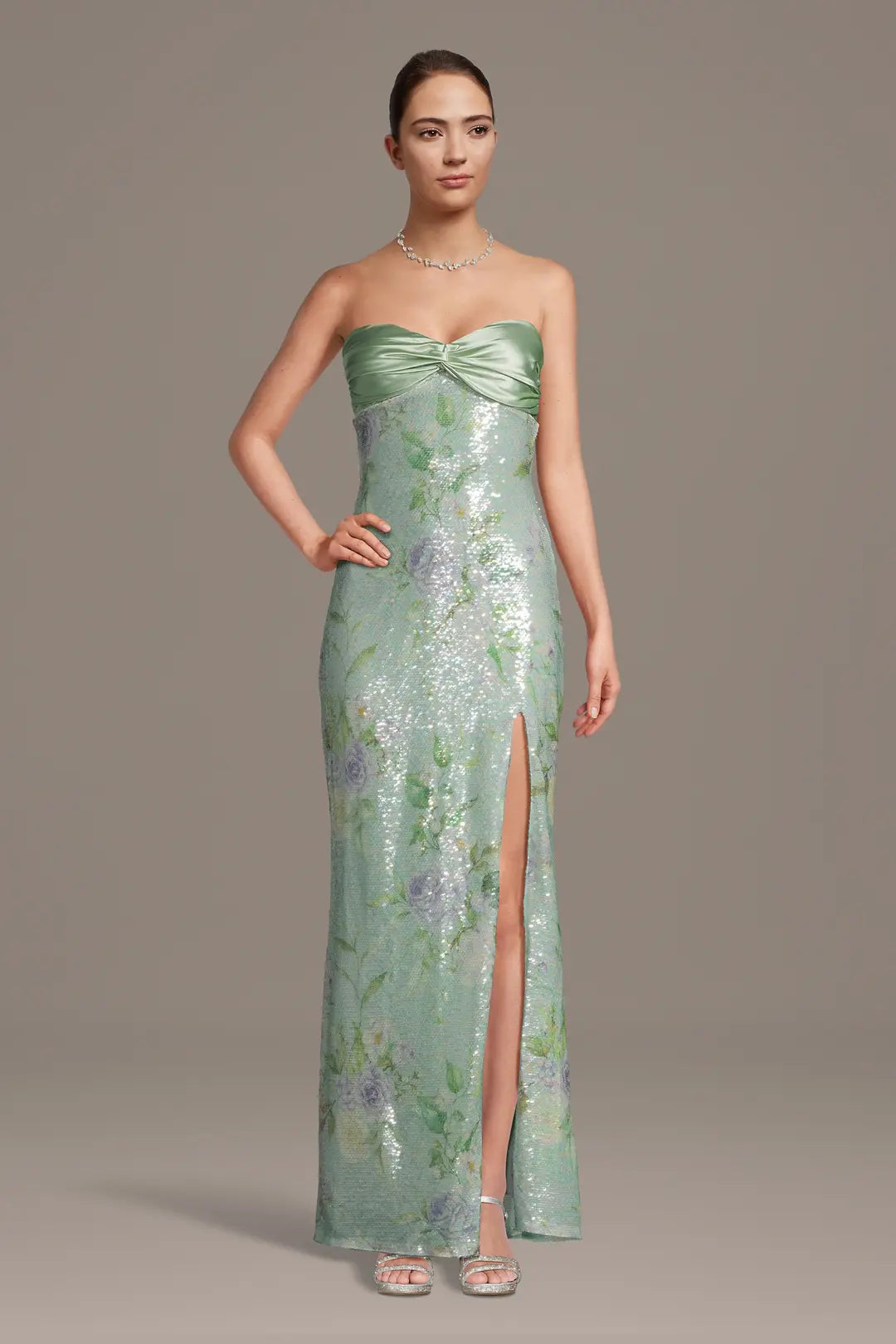 Strapless Pattern Sequin Sheath Dress