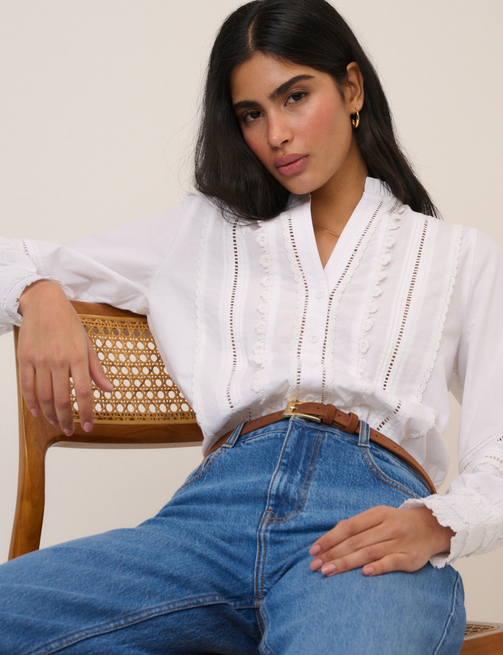 White Lace Trim Blouse
