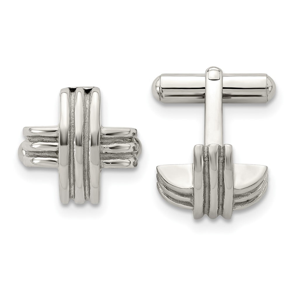 Stainless Steel Fancy X Convex Cuff Links, 16mm (5/8 Inch)