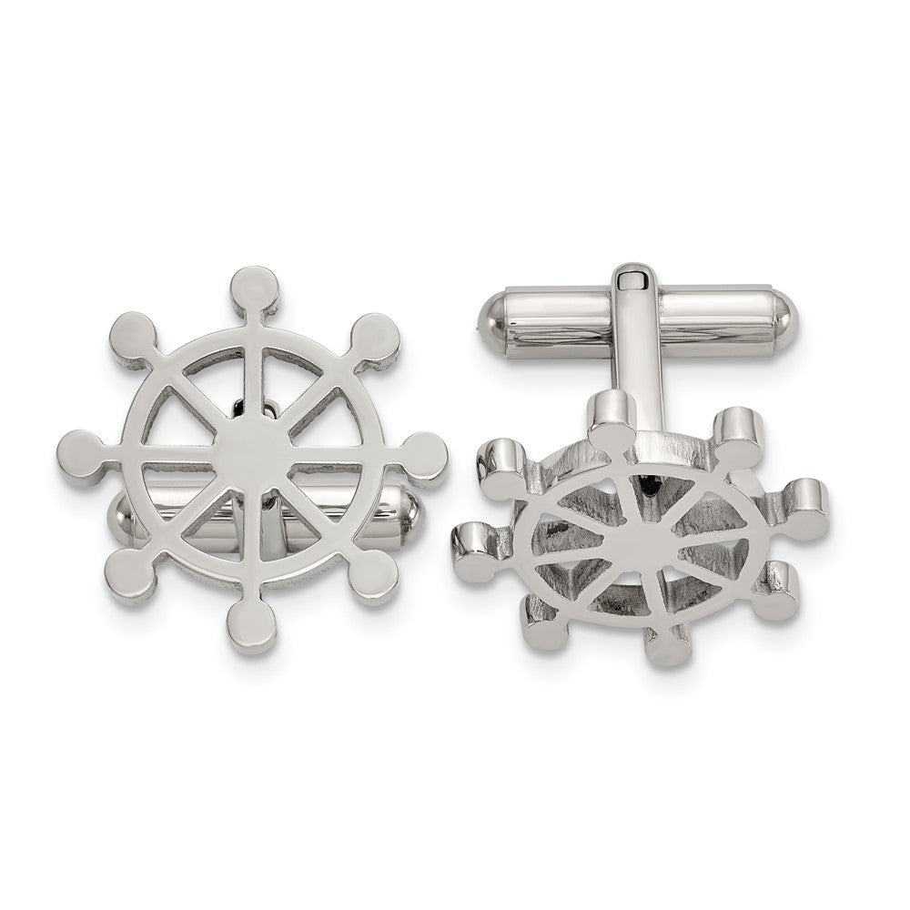 Stainless Steel Polished Ship's Wheel Cuff Links, 20mm (3/4 Inch)