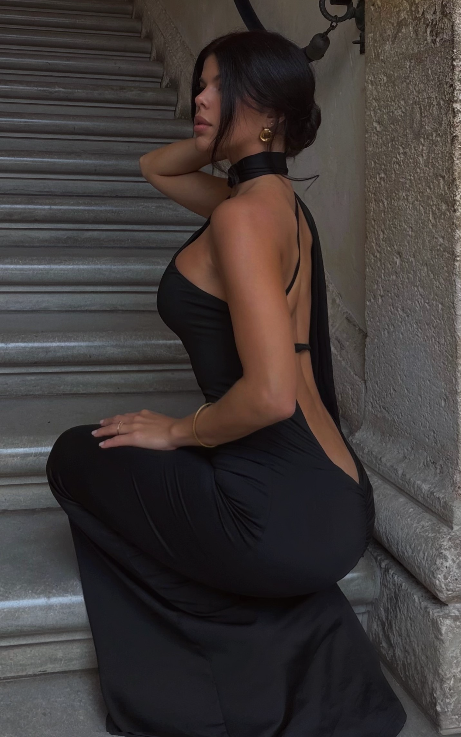 Seraphine Maxi Dress - Halter Neck Low Back Fit And Flare Dress in Black