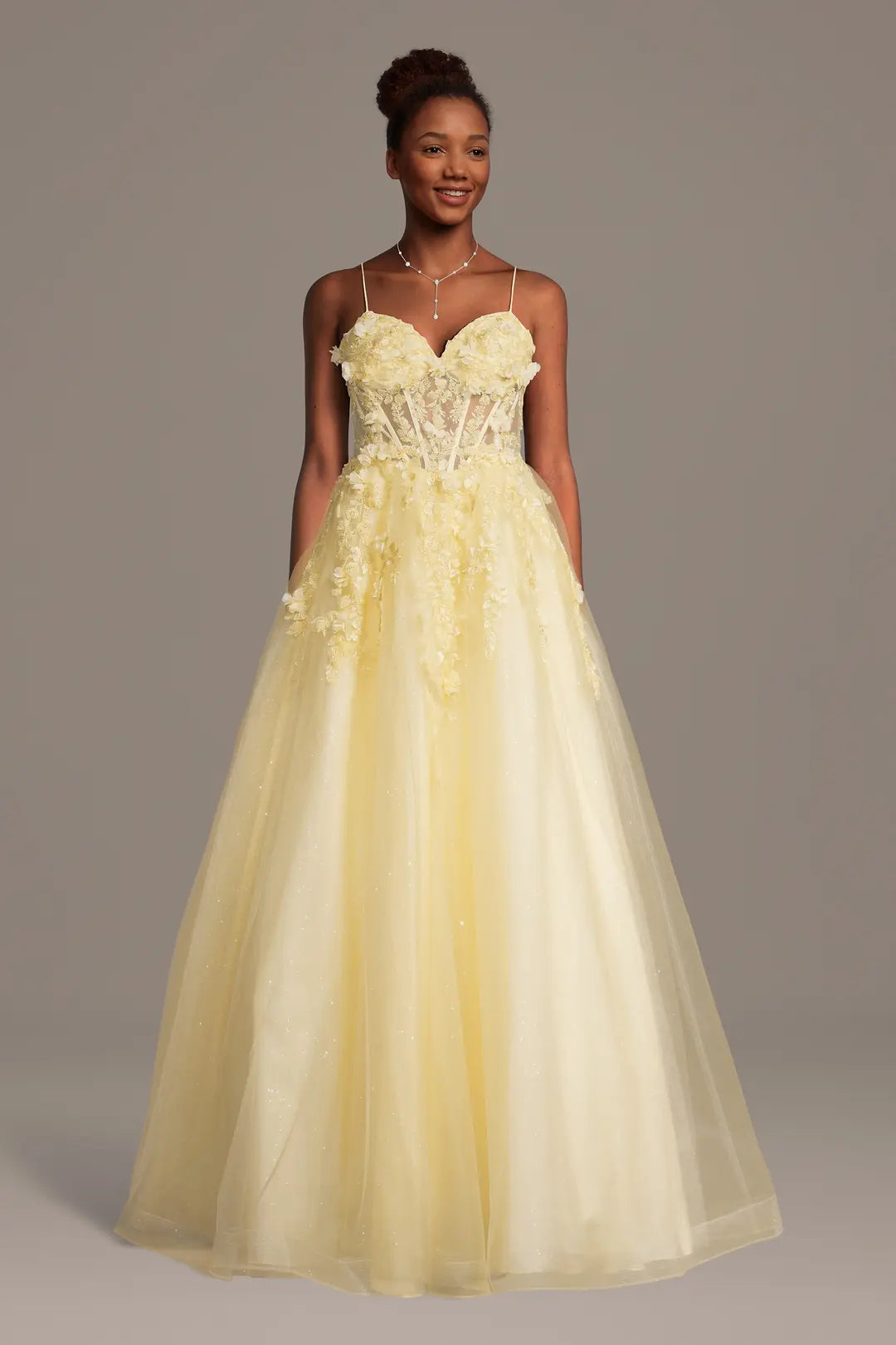 Glitter Ball Gown with 3D Flowers and Lace-Up Back