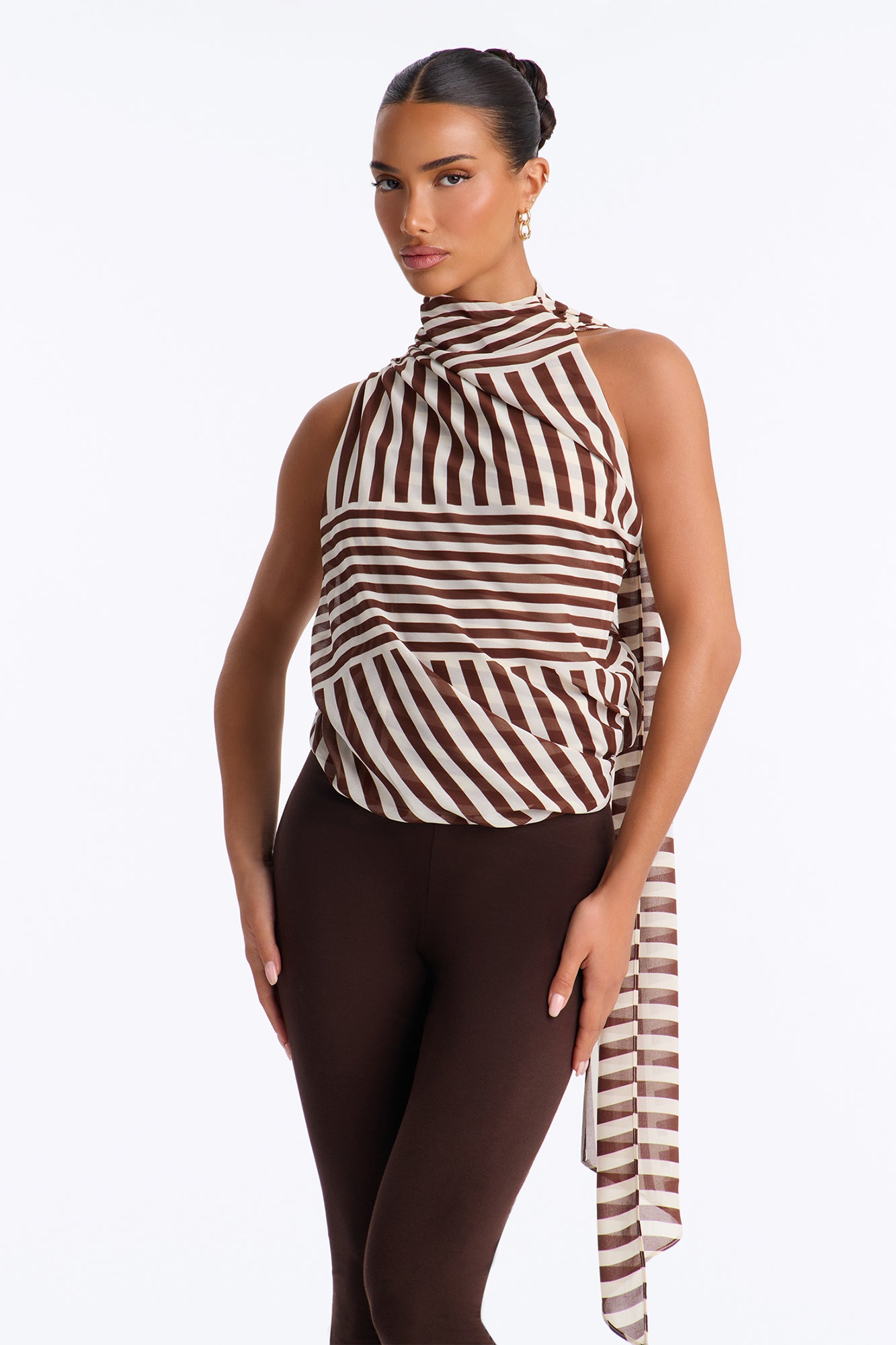 Mutual Feeling Striped Sleeveless Chiffon Blouse - Cream/combo