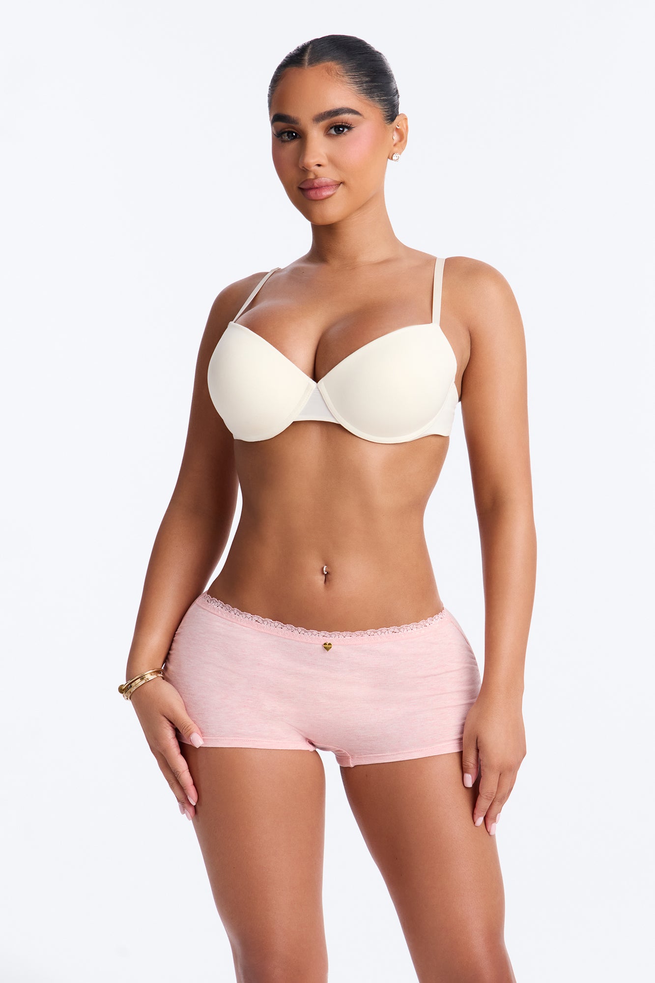 Cheeks Up Cotton Ruching Heart Charm Boyshort Panty - Rose