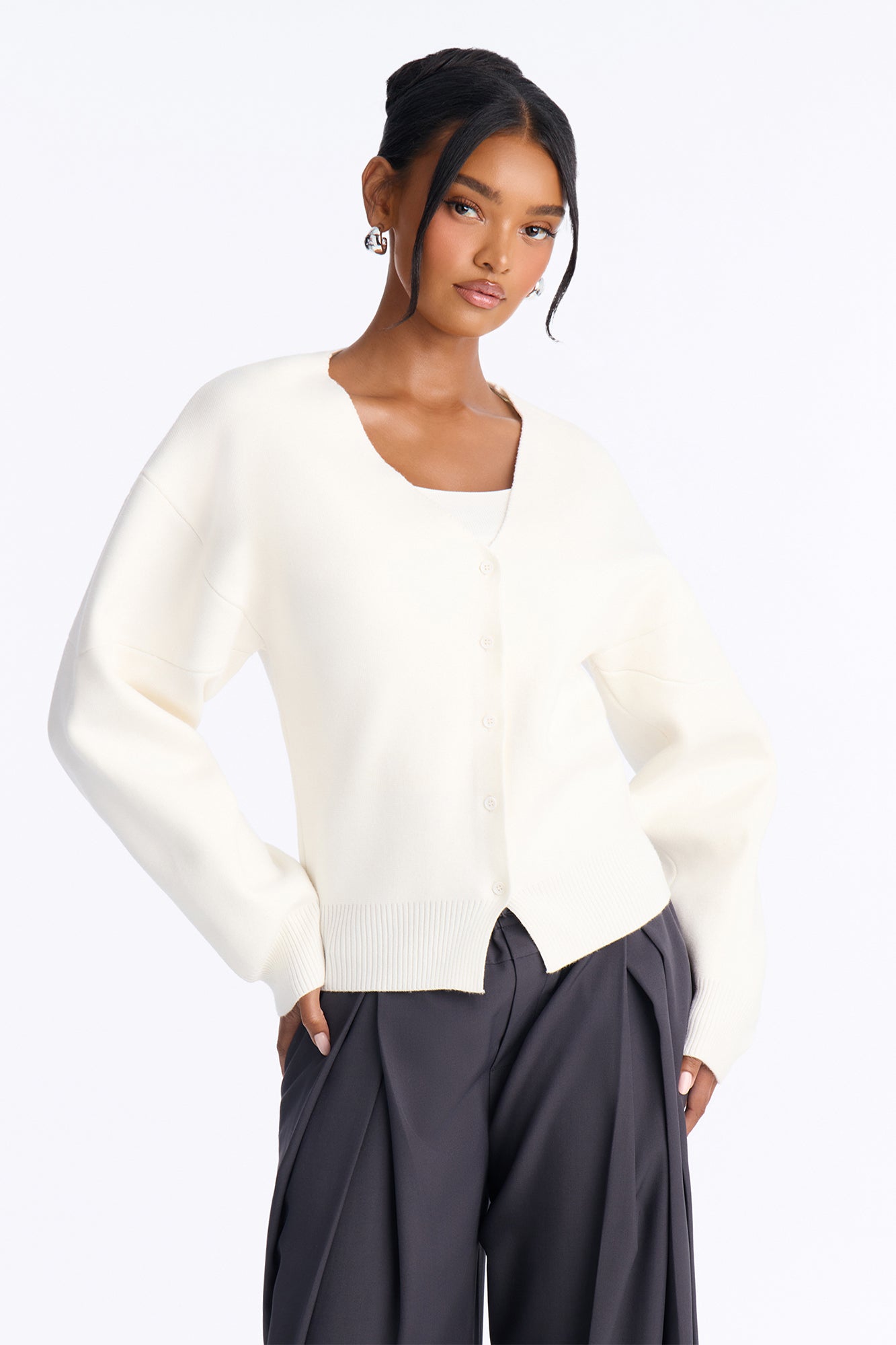 Forever Chic Barrel Sleeve Cardigan - Ivory