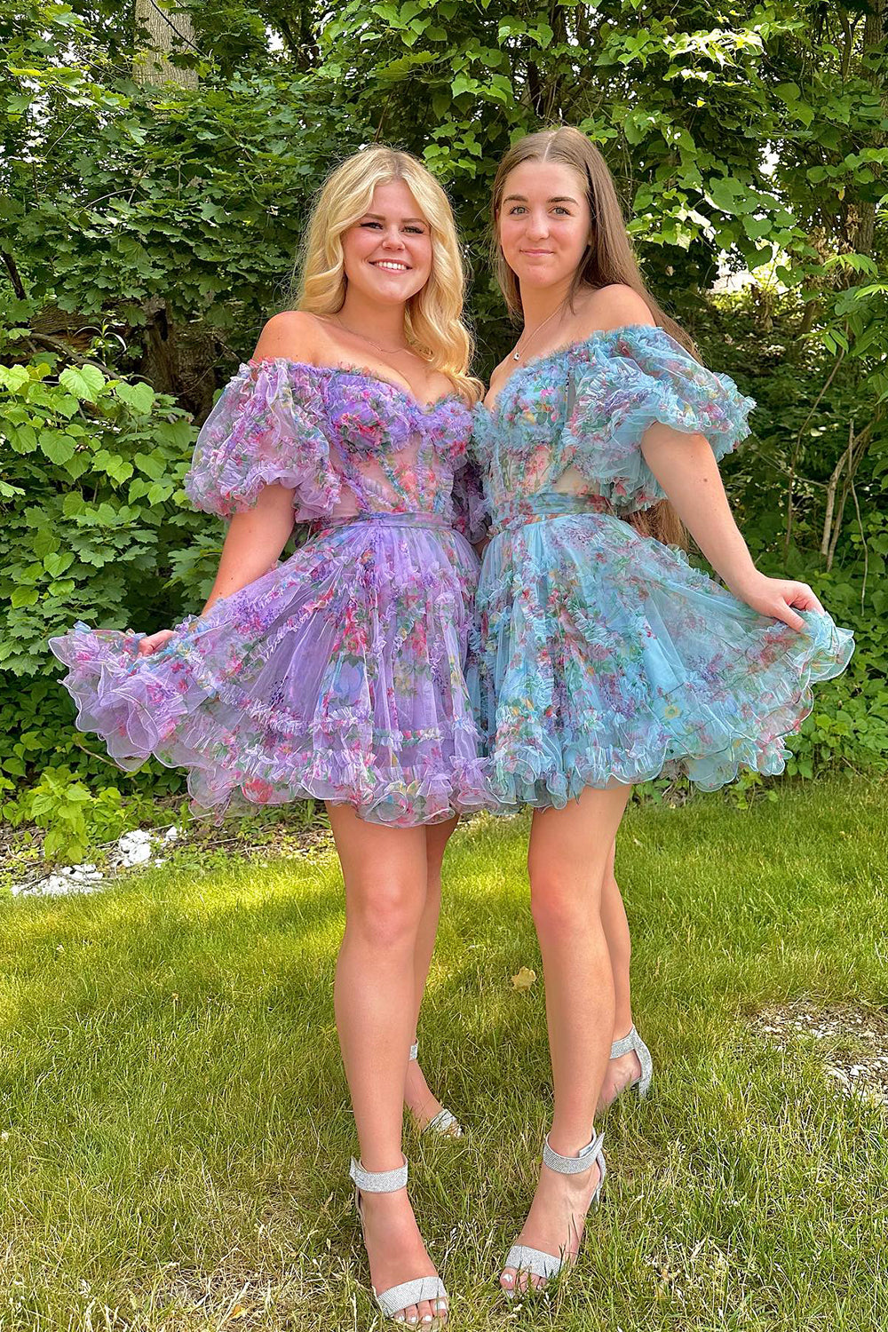 Lavender Floral A-Line Short Homecoming Dress/Mini Dress