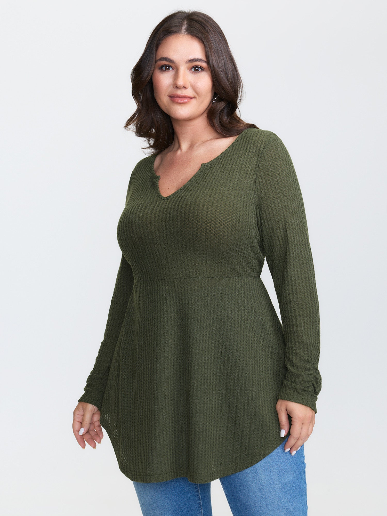 Waffle Backless Tie Curvy Hem Top