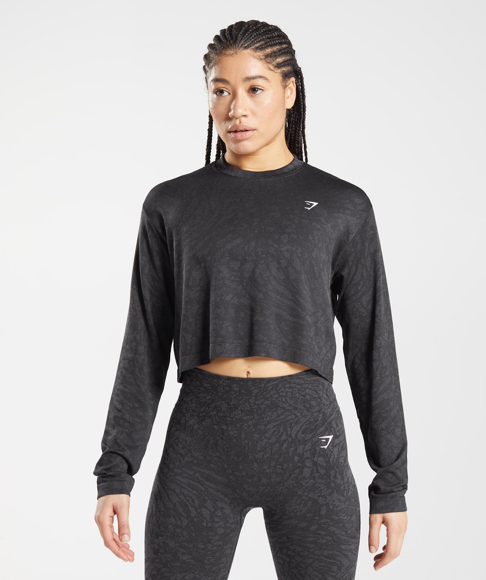 Gymshark Adapt Animal Seamless Long Sleeve Top - Black/Coin Grey