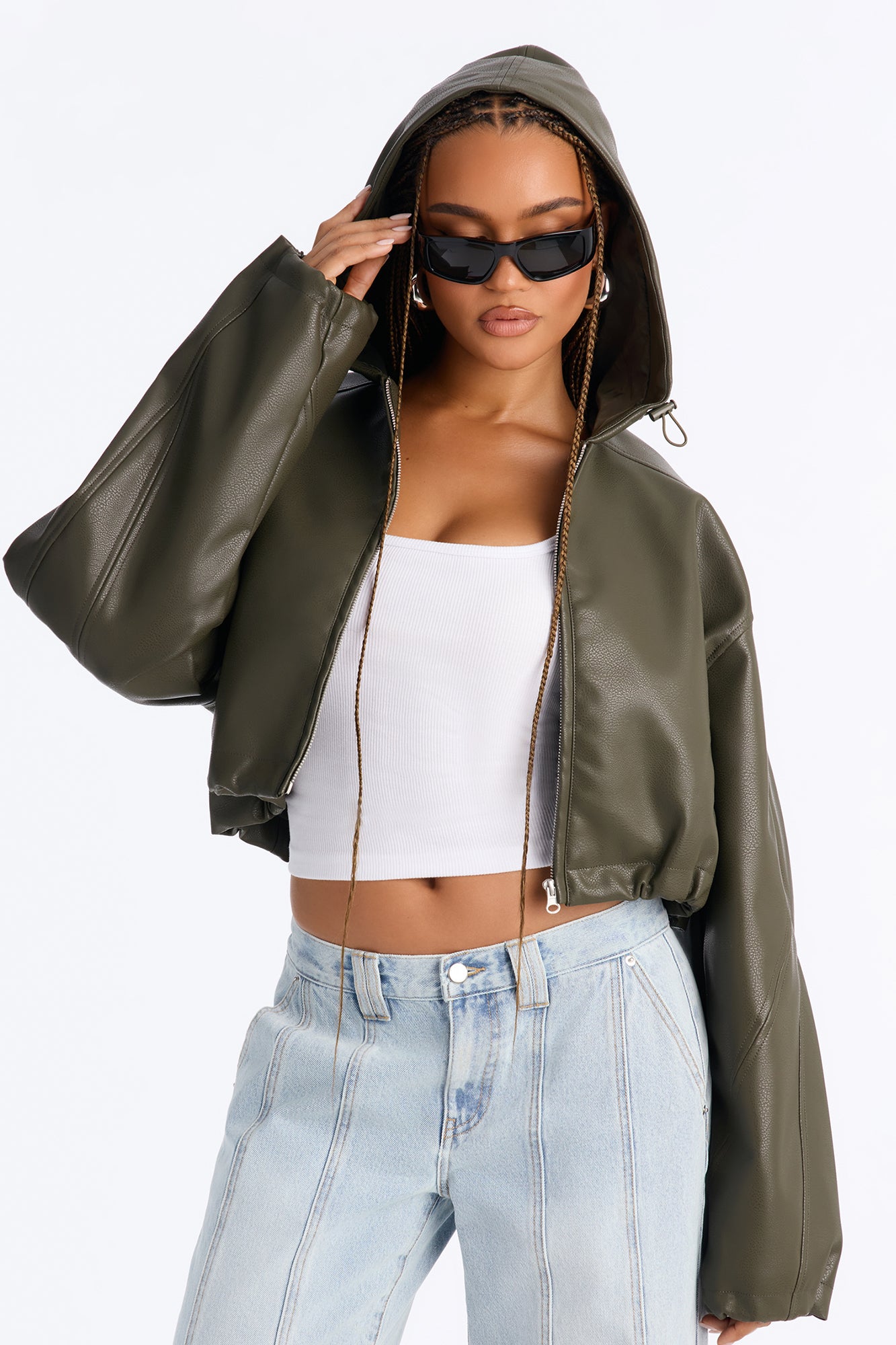 Young Mogul Faux Leather Jacket - Olive