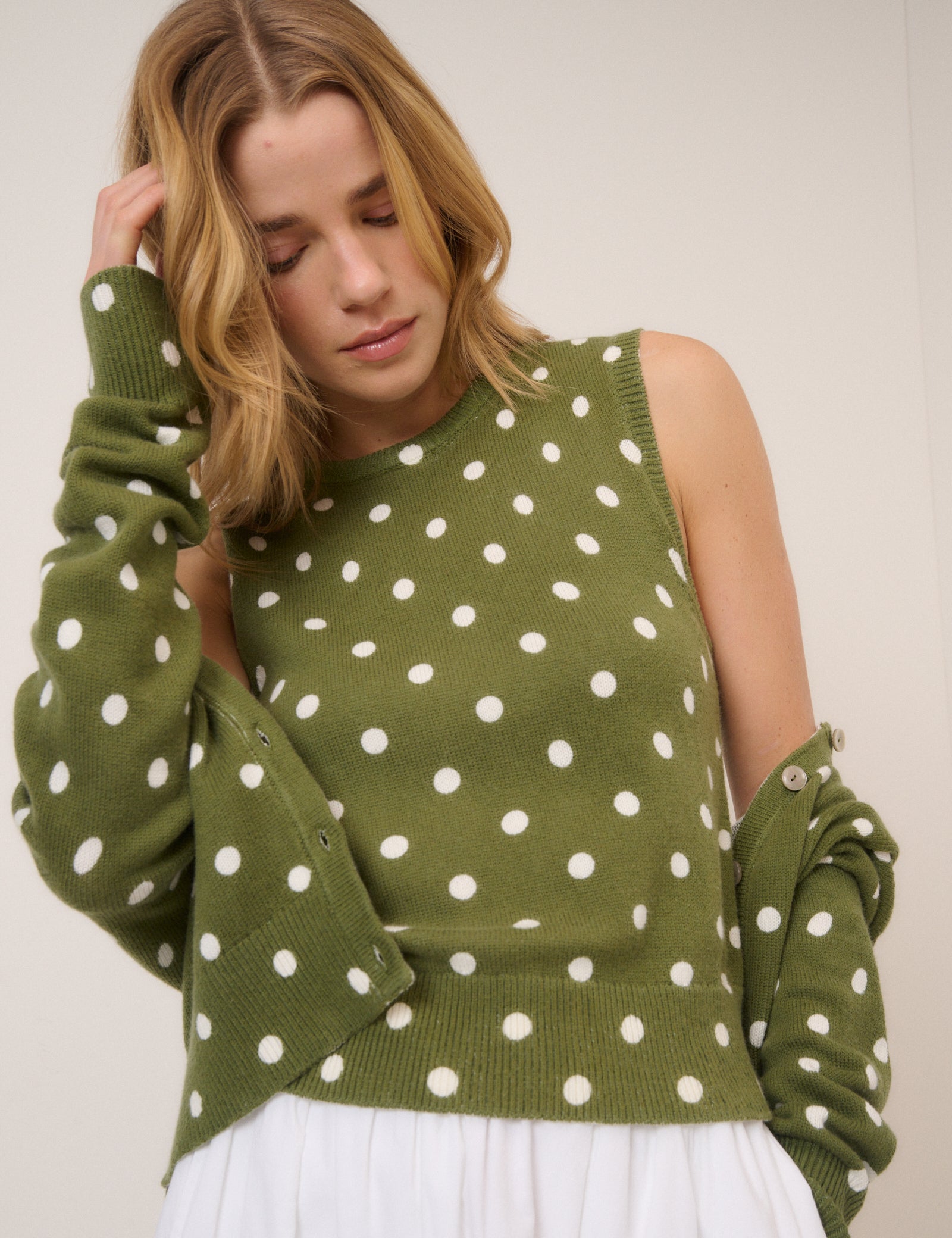 Green Polka Dot Crew Neck Vest