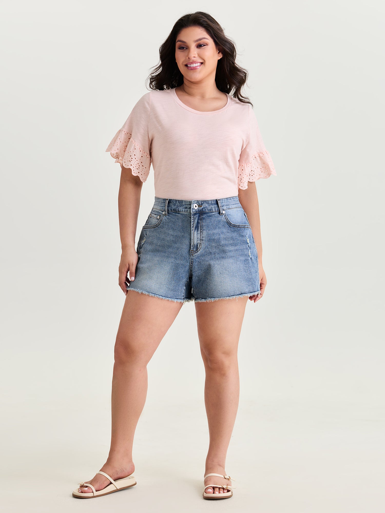 Stretchy No-Gap Waist Denim Shorts
