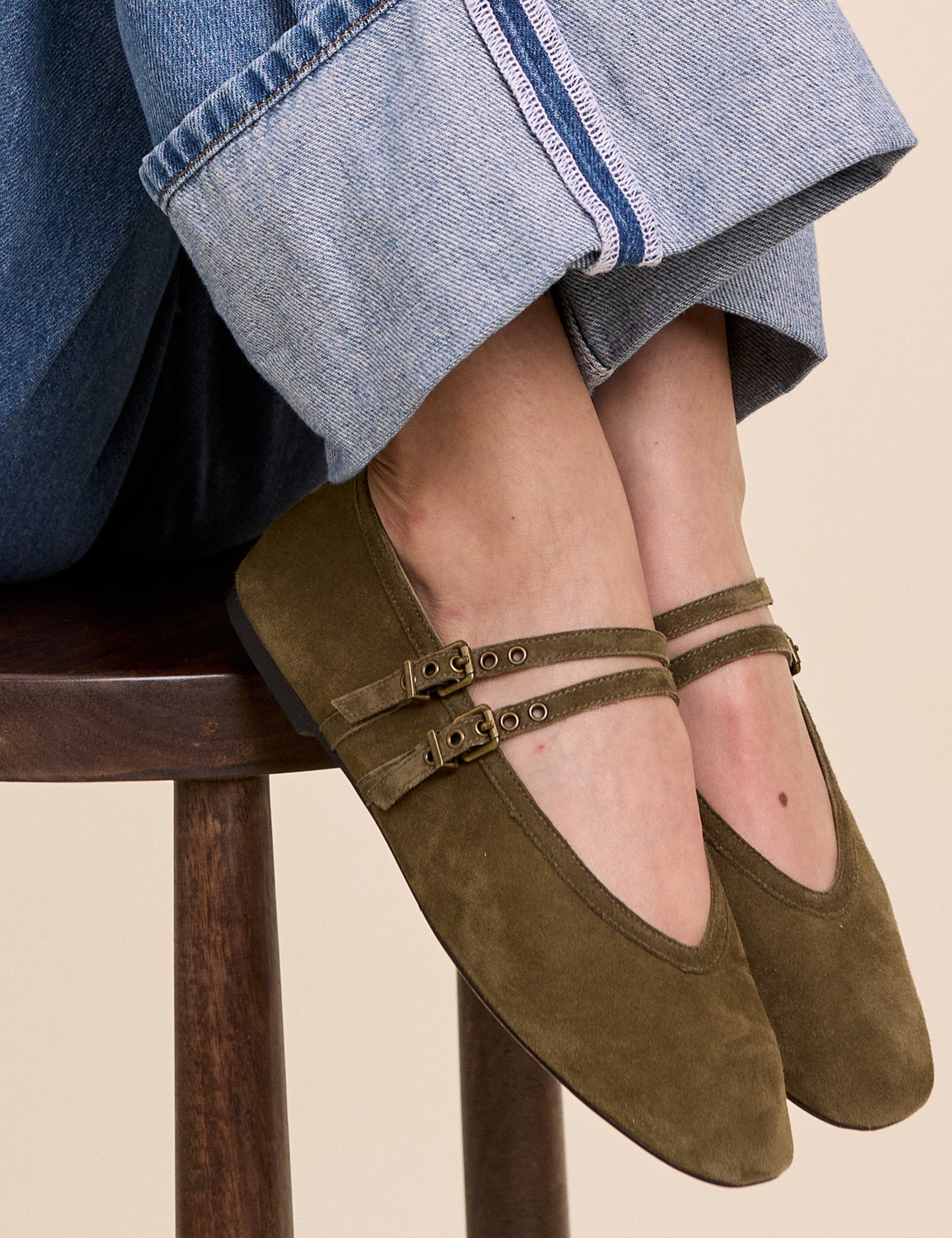 Green Suede Ballet Flats