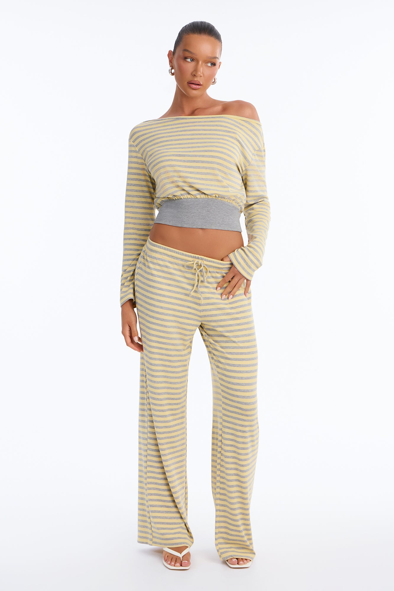 Isabella Off Shoulder Striped Pant Set - Yellow/combo