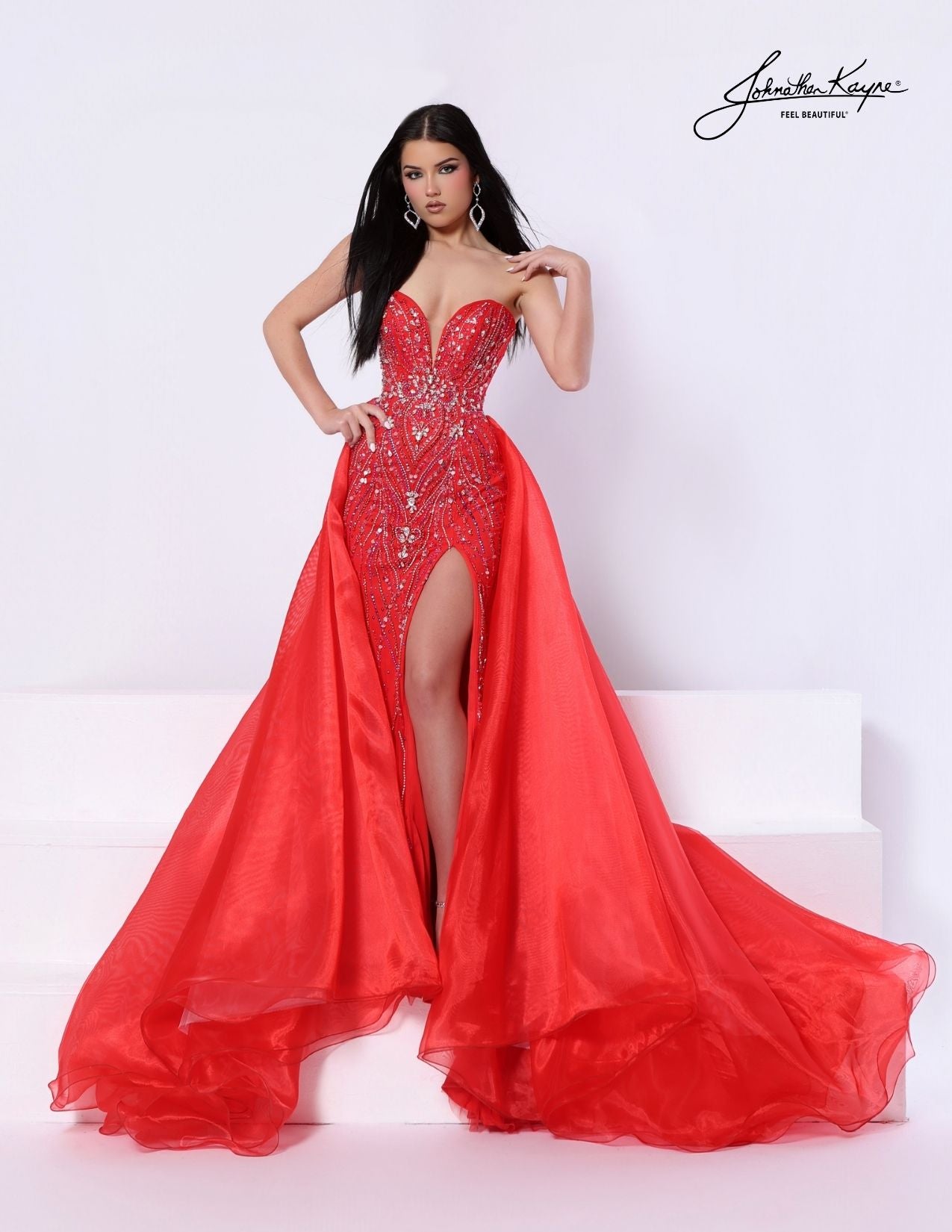 Johnathan Kayne 3322 Plunging Sweetheart Overskirt Dress