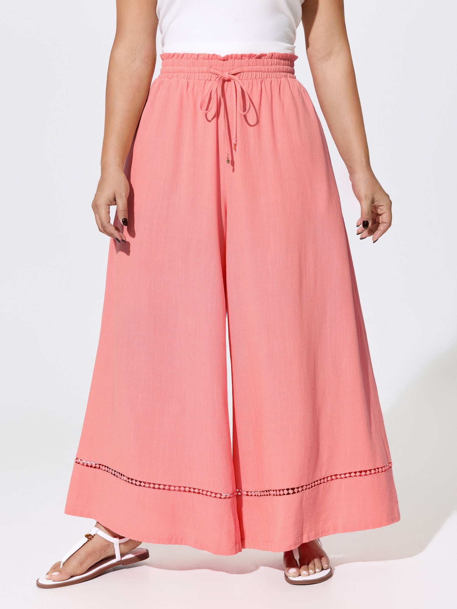 Lace Trim Drawstring Waist Breezy Pants