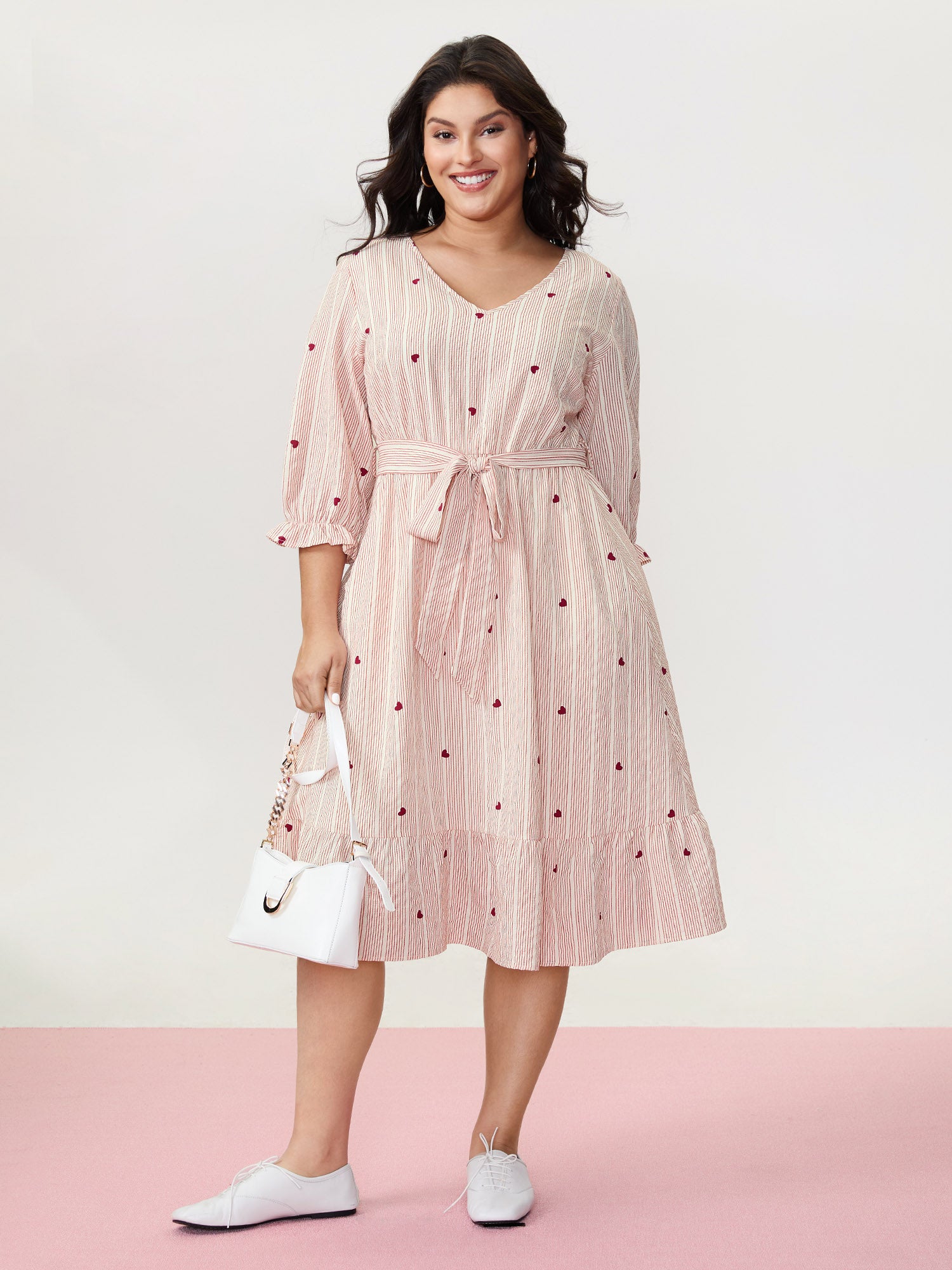 Romantic Ruffled Sleeve Pleated Waist Midi Dress