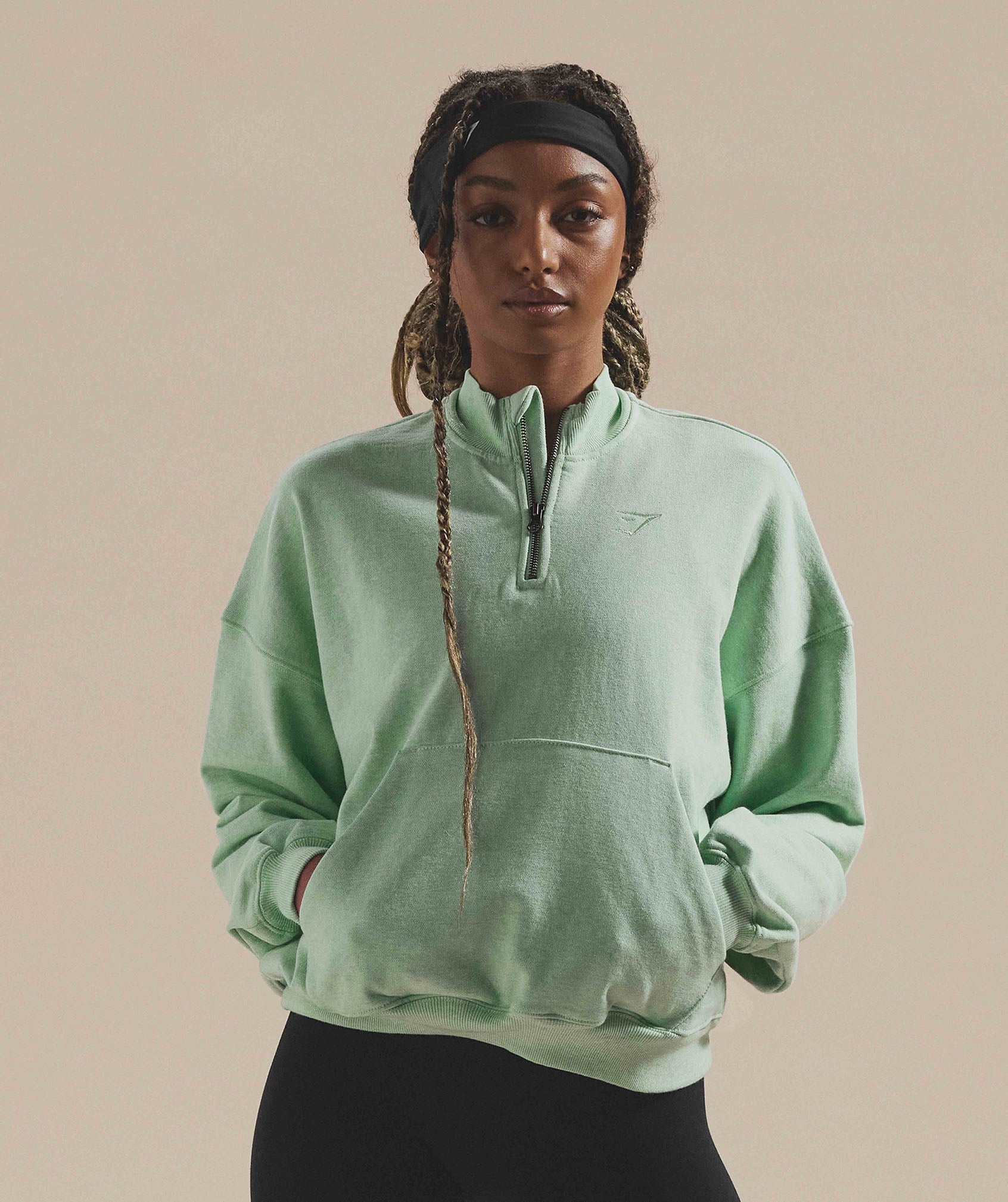 Gymshark Rest Day Sweats 1/2 Zip Pullover - Bros Refreshing Green Marl
