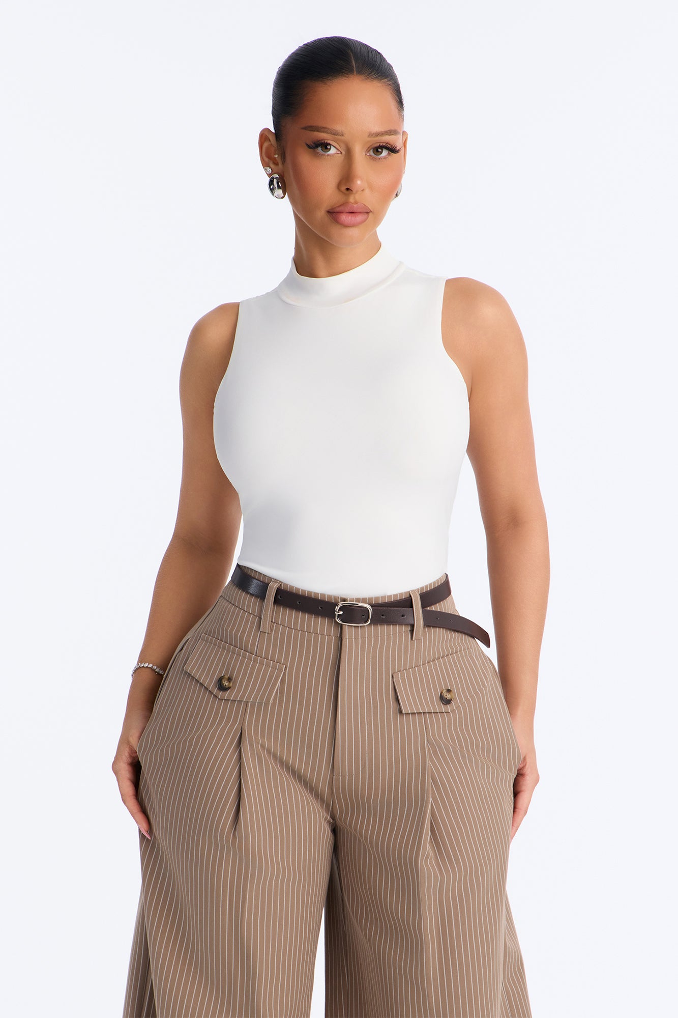Sleeveless Mock Neck Bodysuit - White