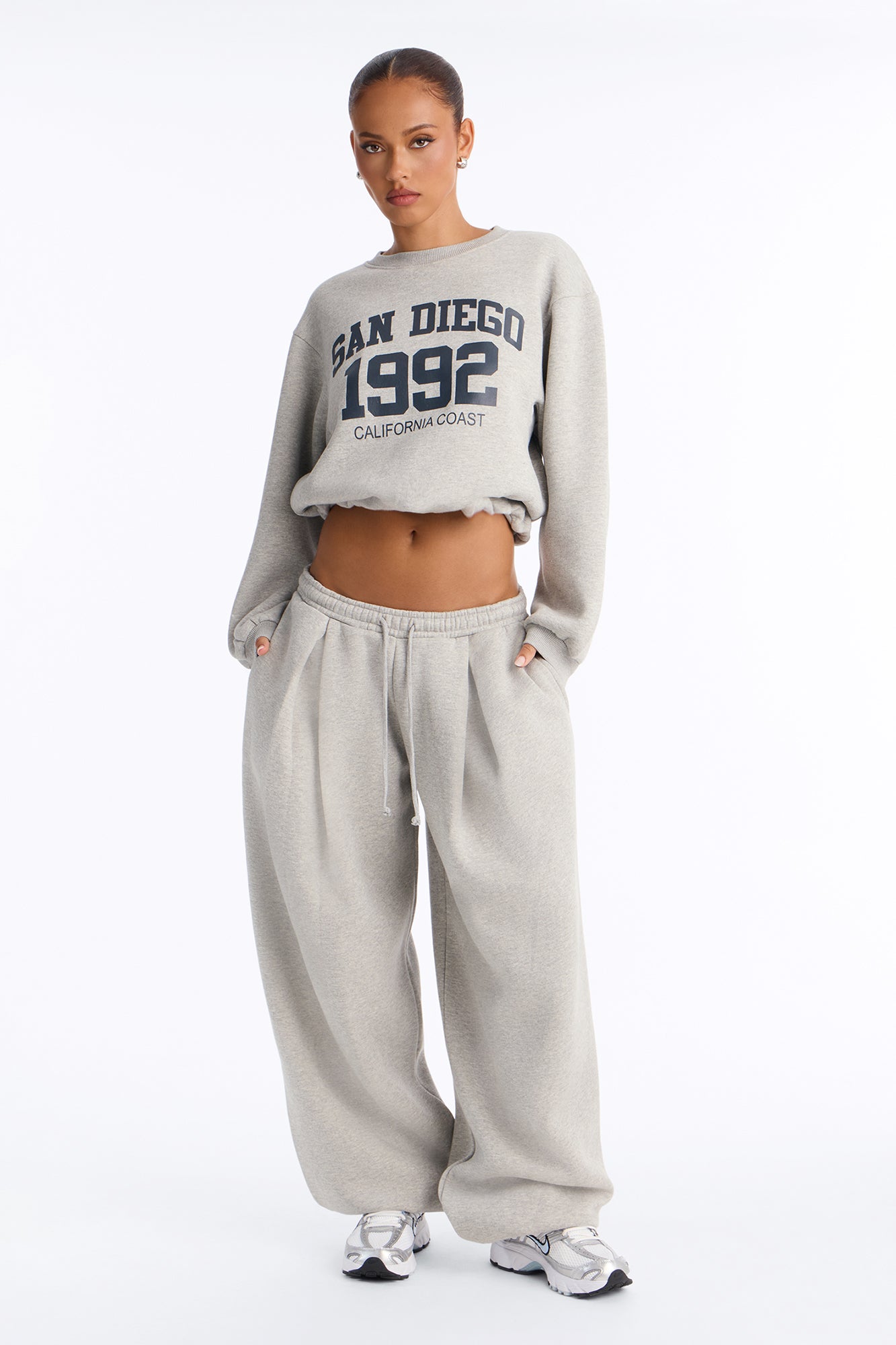 See You In San Diego Fleece Pant Set - Heather Grey