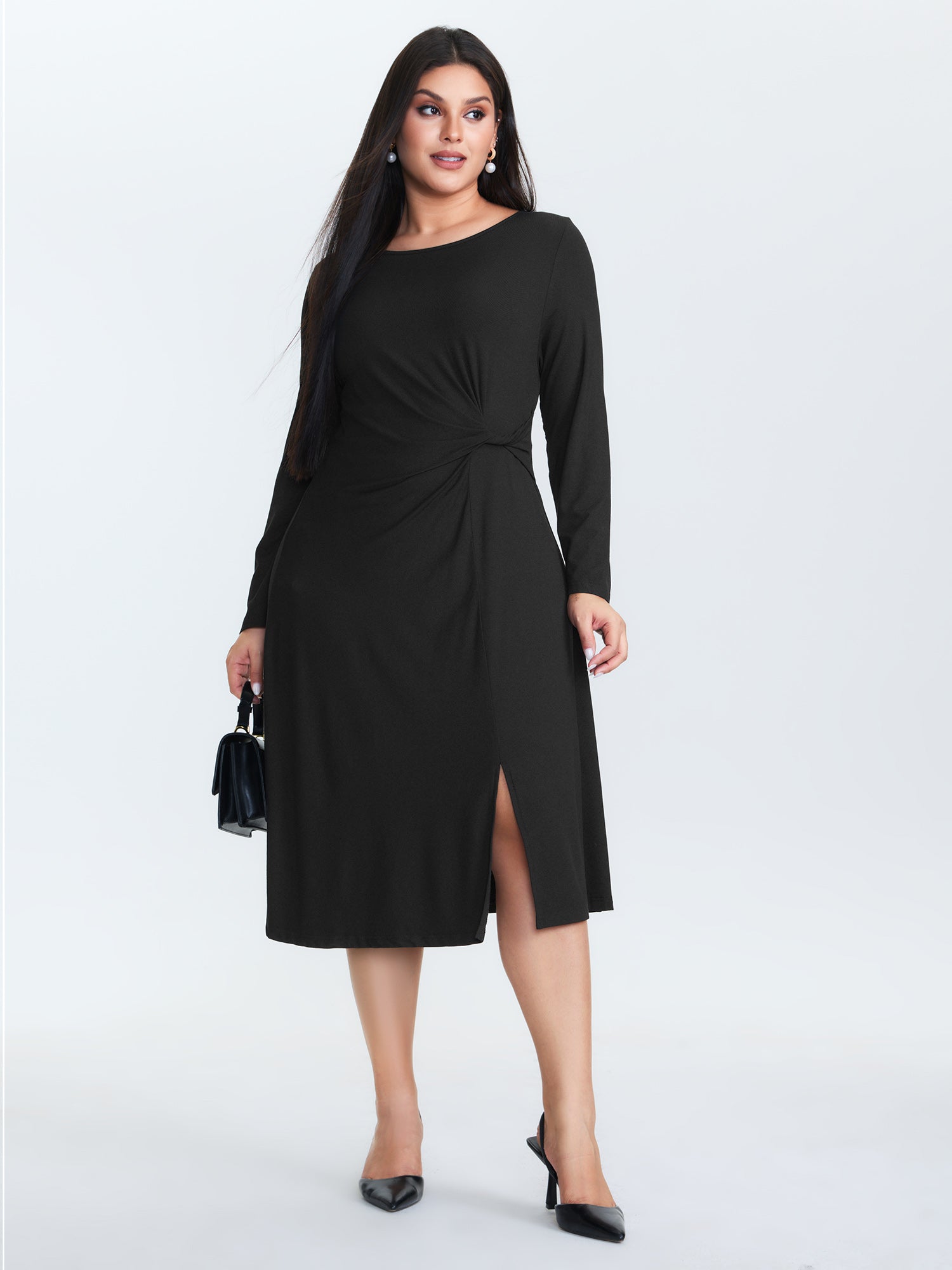 Supersoft Knotted Side Slit Midi Dress