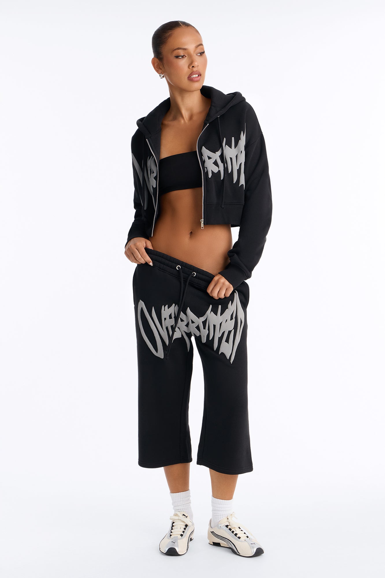 So Overrated Fleece Jort Set - Black