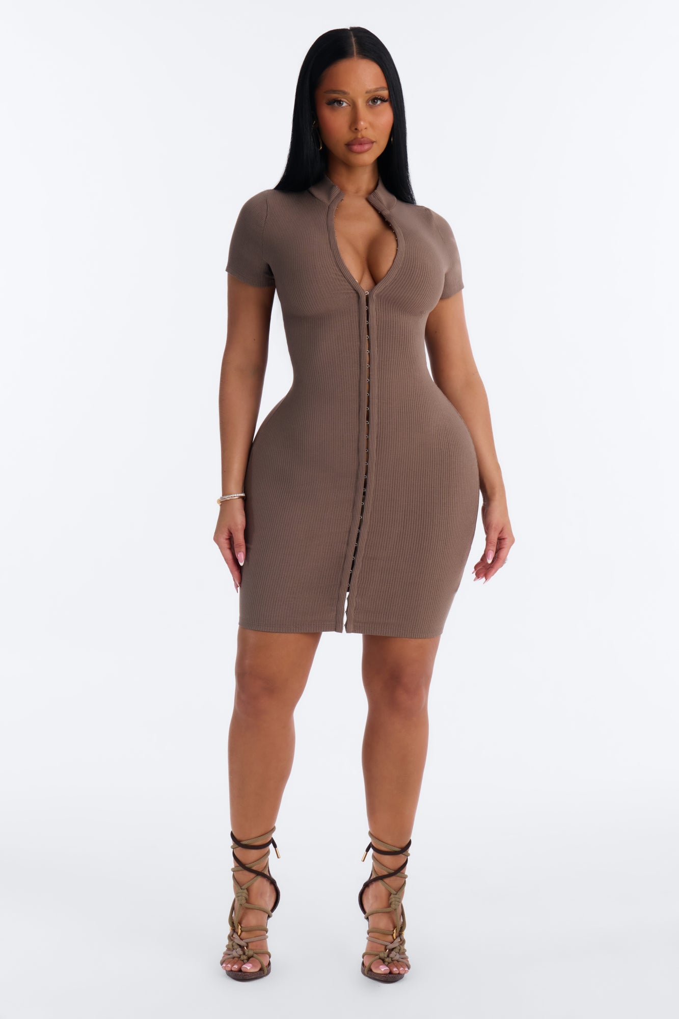 Victoria Snatched Mini Dress - Stone